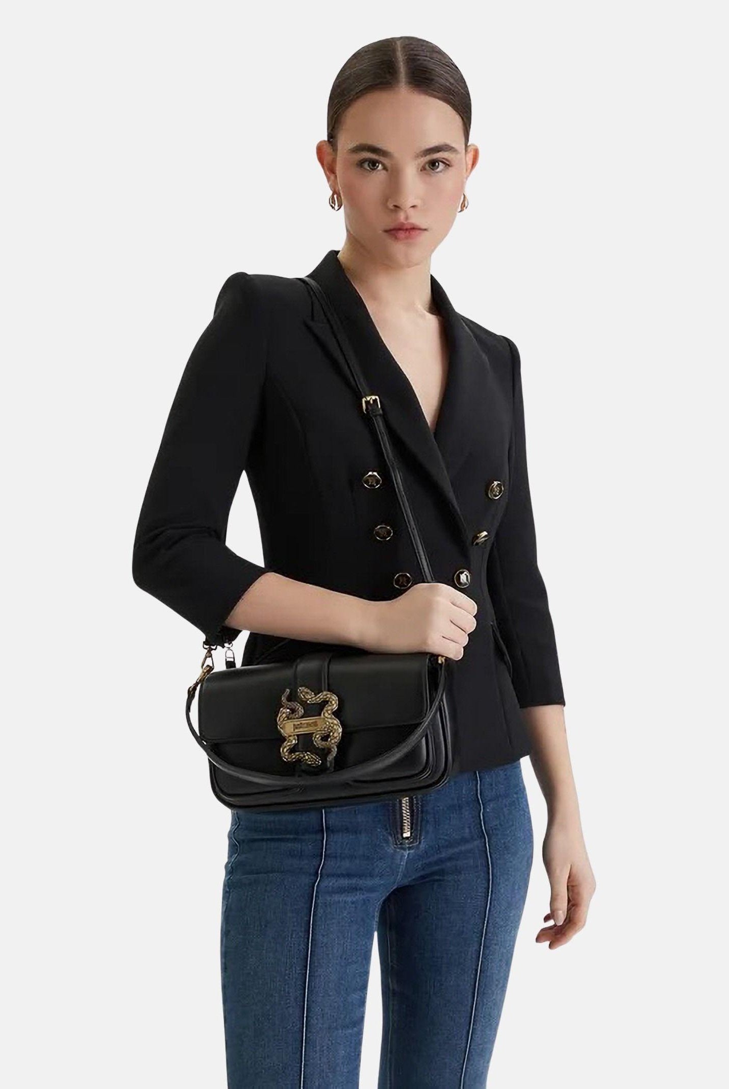JUST CAVALLI Borsa a spalla nera da donna con fibbia logo 80RA4BA2ZSA89 899 JUST CAVALLI