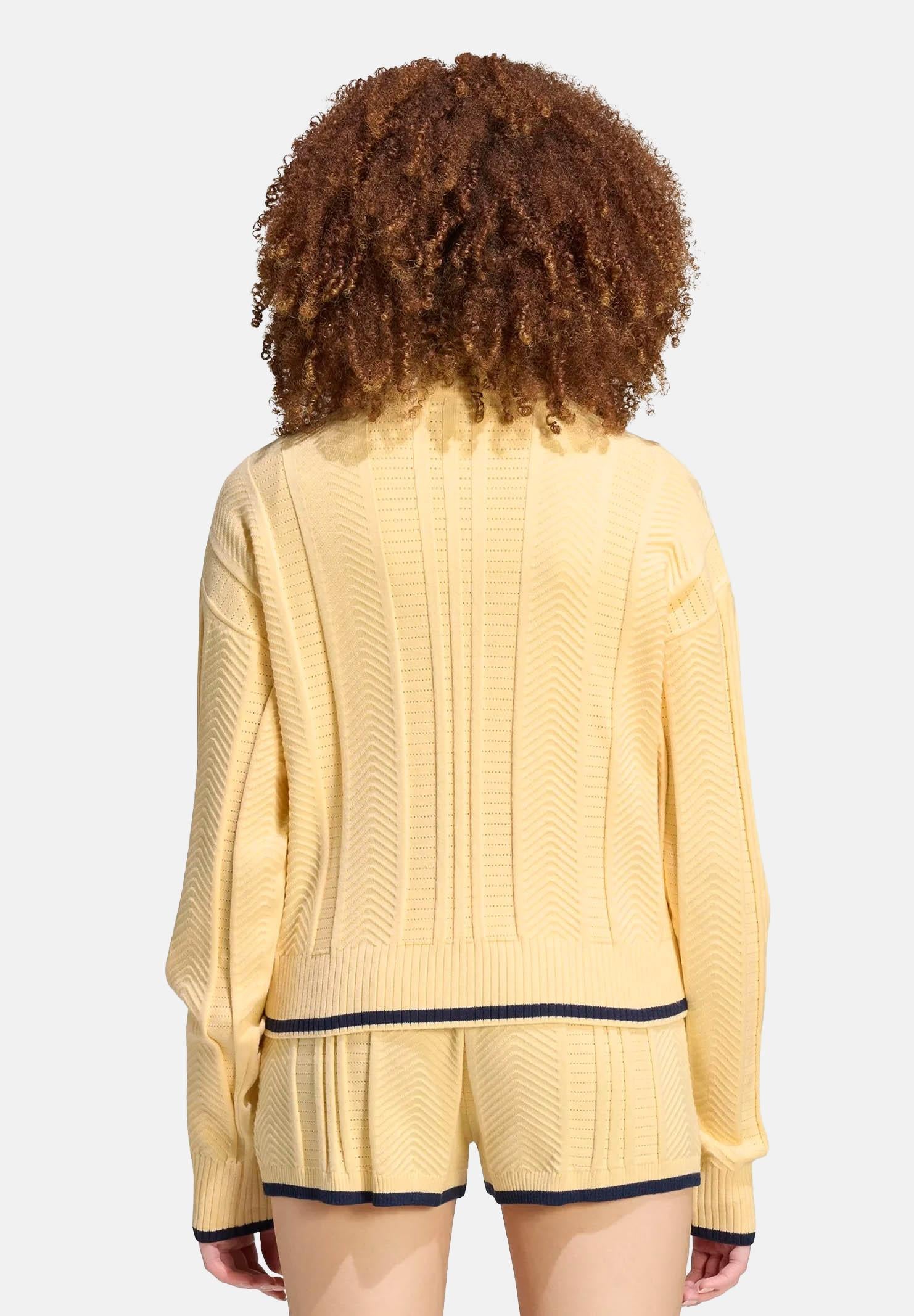 ADIDAS ORIGINALS Felpa in maglia Track Top Cable Knit Firebird Warm Vanilla giallo crema donna. KR7047 . ADIDAS ORIGINALS