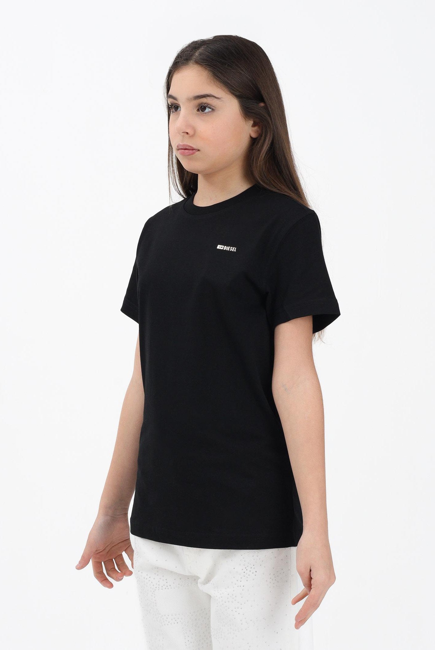 DIESEL T-shirt a manica corta nera per donna, ragazzi e bambini con logo J027710CATM K900 DIESEL