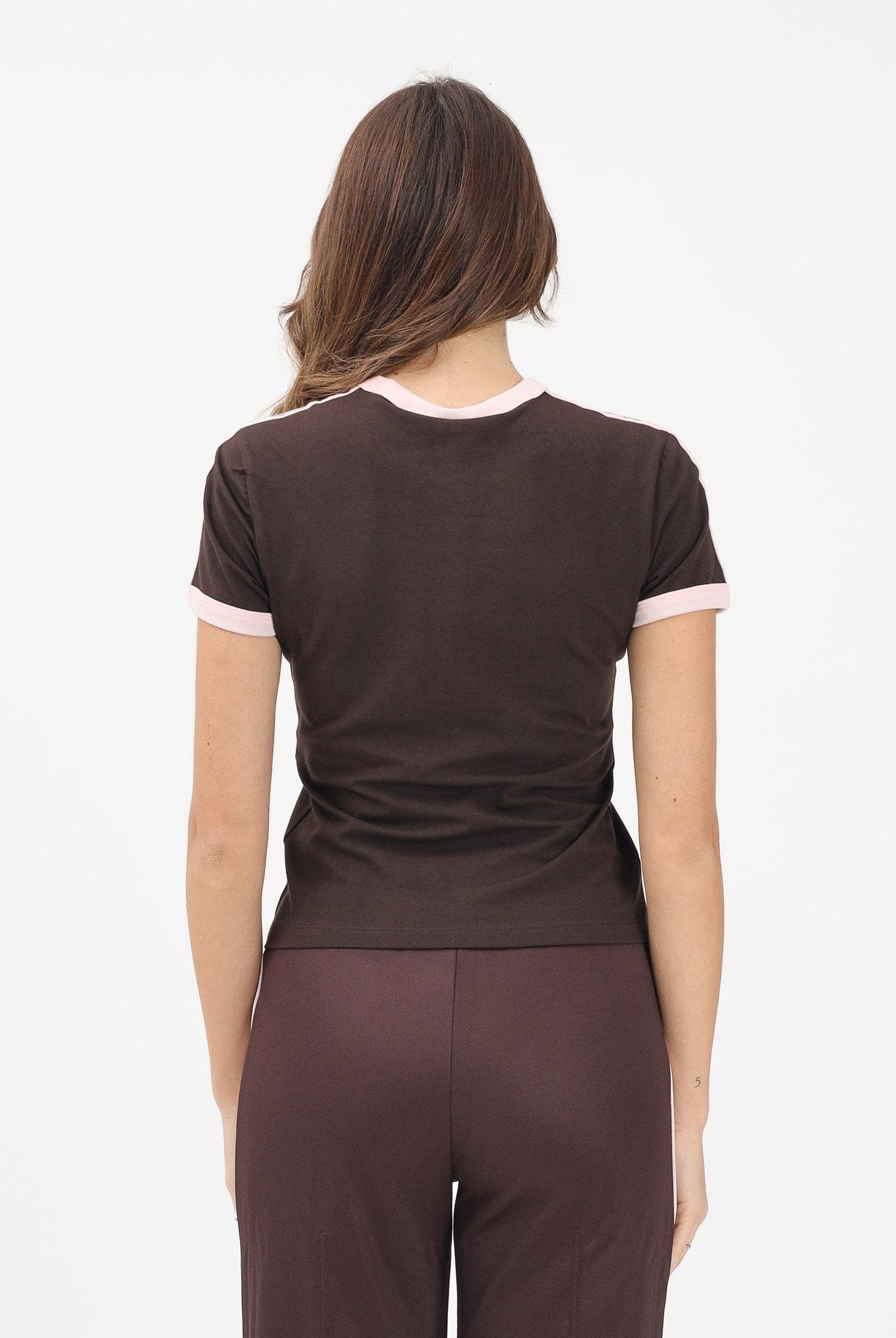 ADIDAS ORIGINALS T-shirt a manica corta 3 STRIPES SLIM marrone e rosa da donna KC9017 . ADIDAS ORIGINALS
