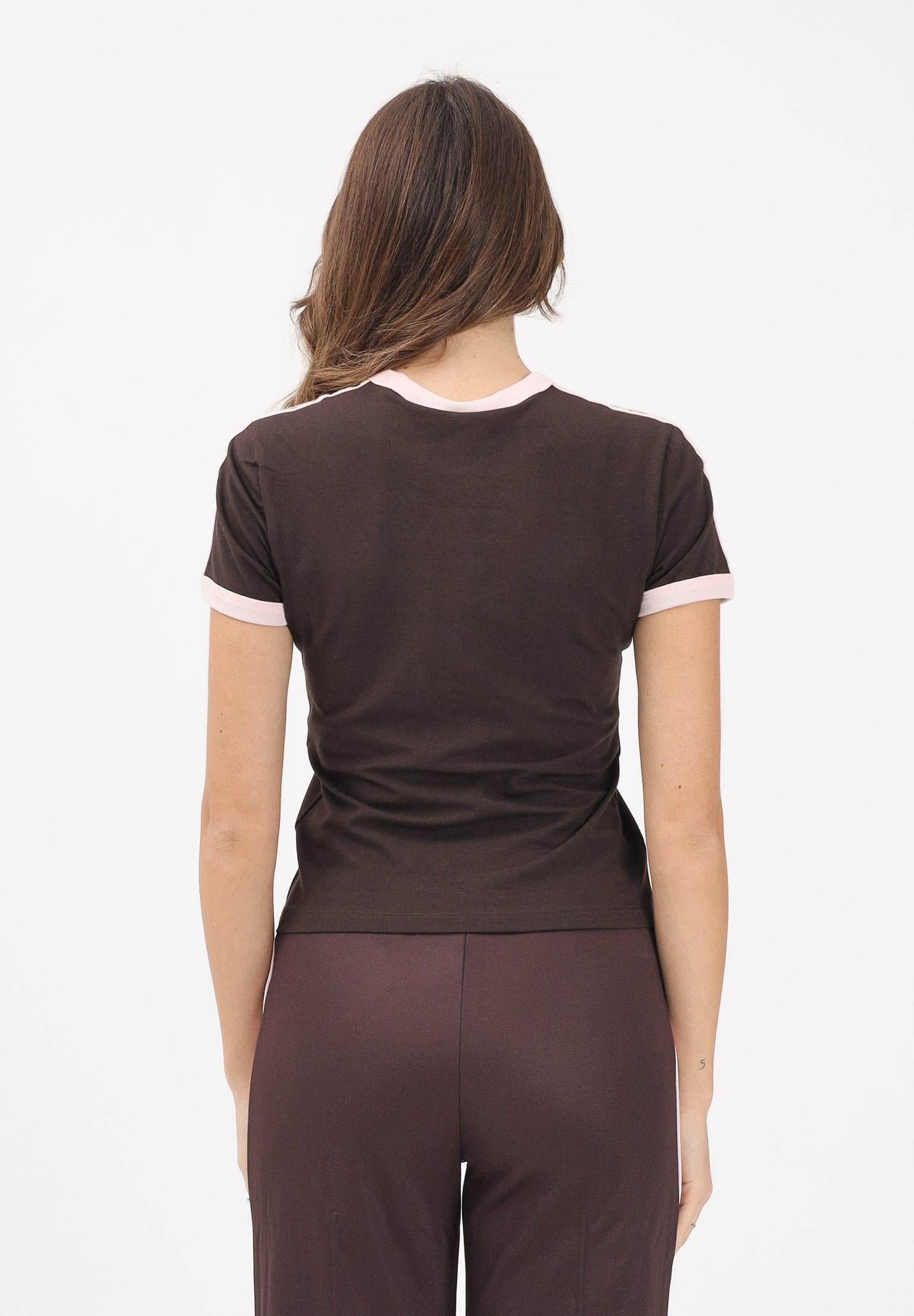 ADIDAS ORIGINALS T-shirt a manica corta 3 STRIPES SLIM marrone e rosa da donna KC9017 . ADIDAS ORIGINALS