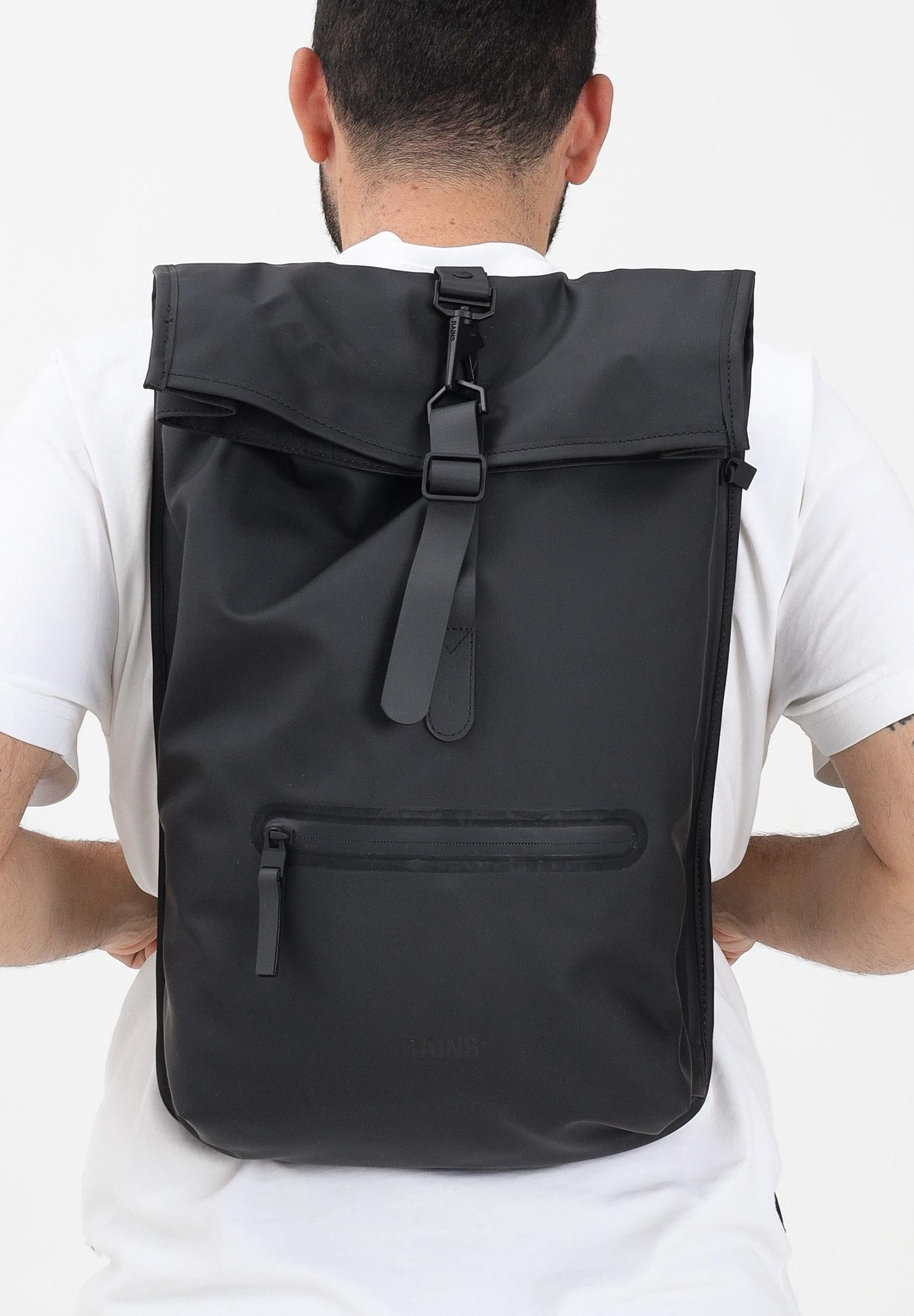 RAINS Zaino Rolltop nero per uomo e donna RA13320 BLA RAINS