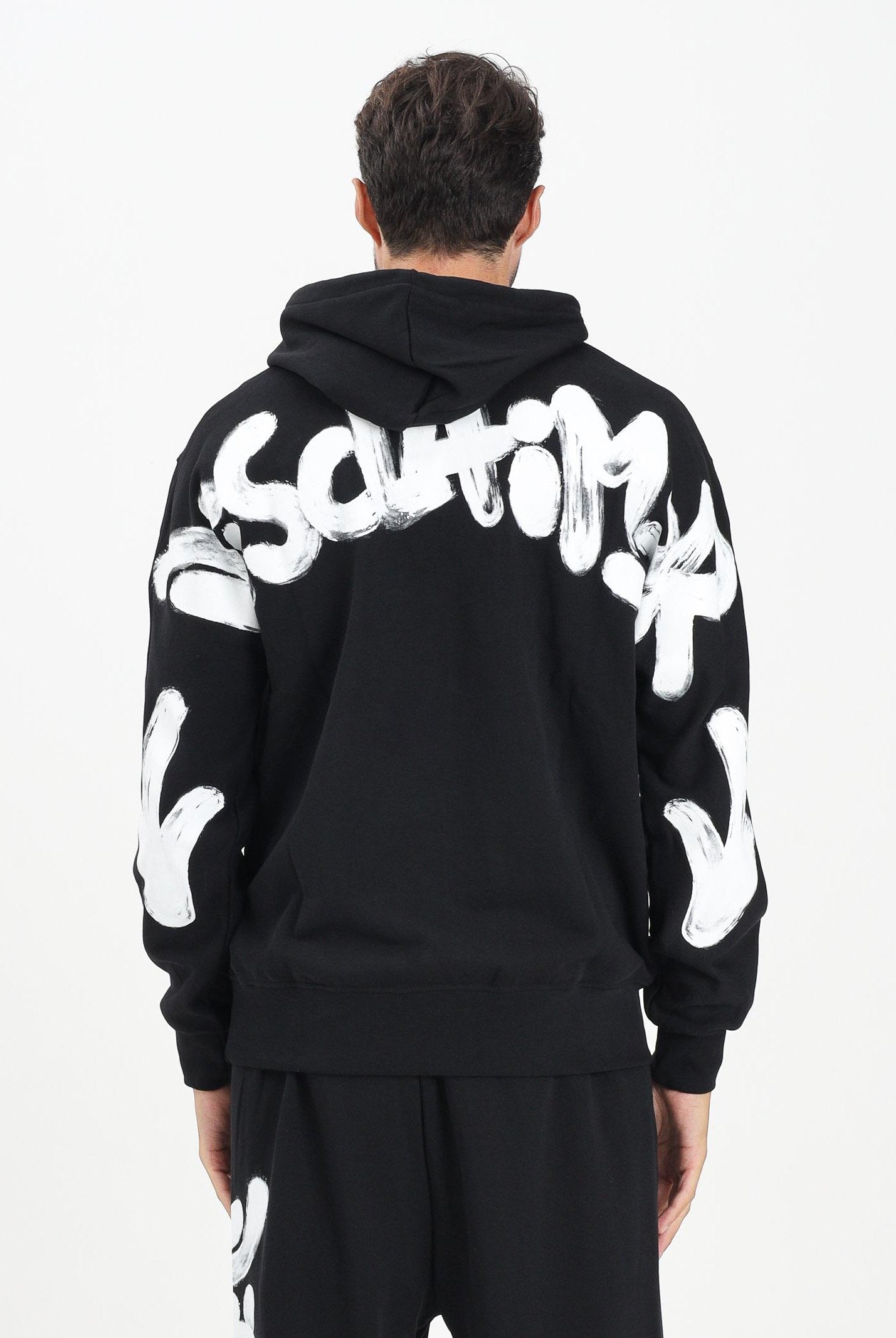 DISCLAIMER Felpa con cappuccio nera da uomo con maxi stampa logo 25IDS55100 NEBI DISCLAIMER