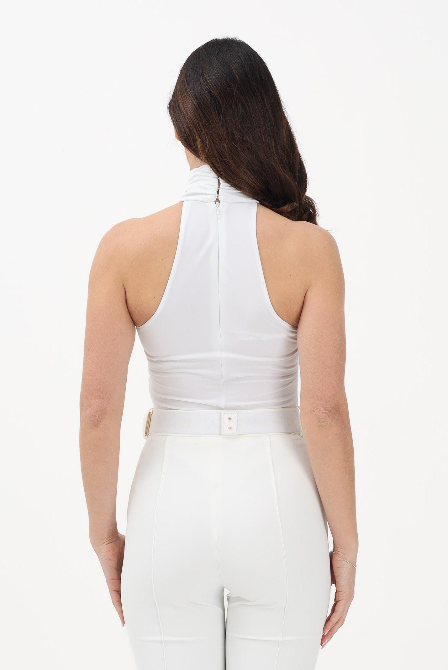 ELISABETTA FRANCHI Body smanicato avorio da donna con dettaglio gioiello BO01761E2 360 ELISABETTA FRANCHI