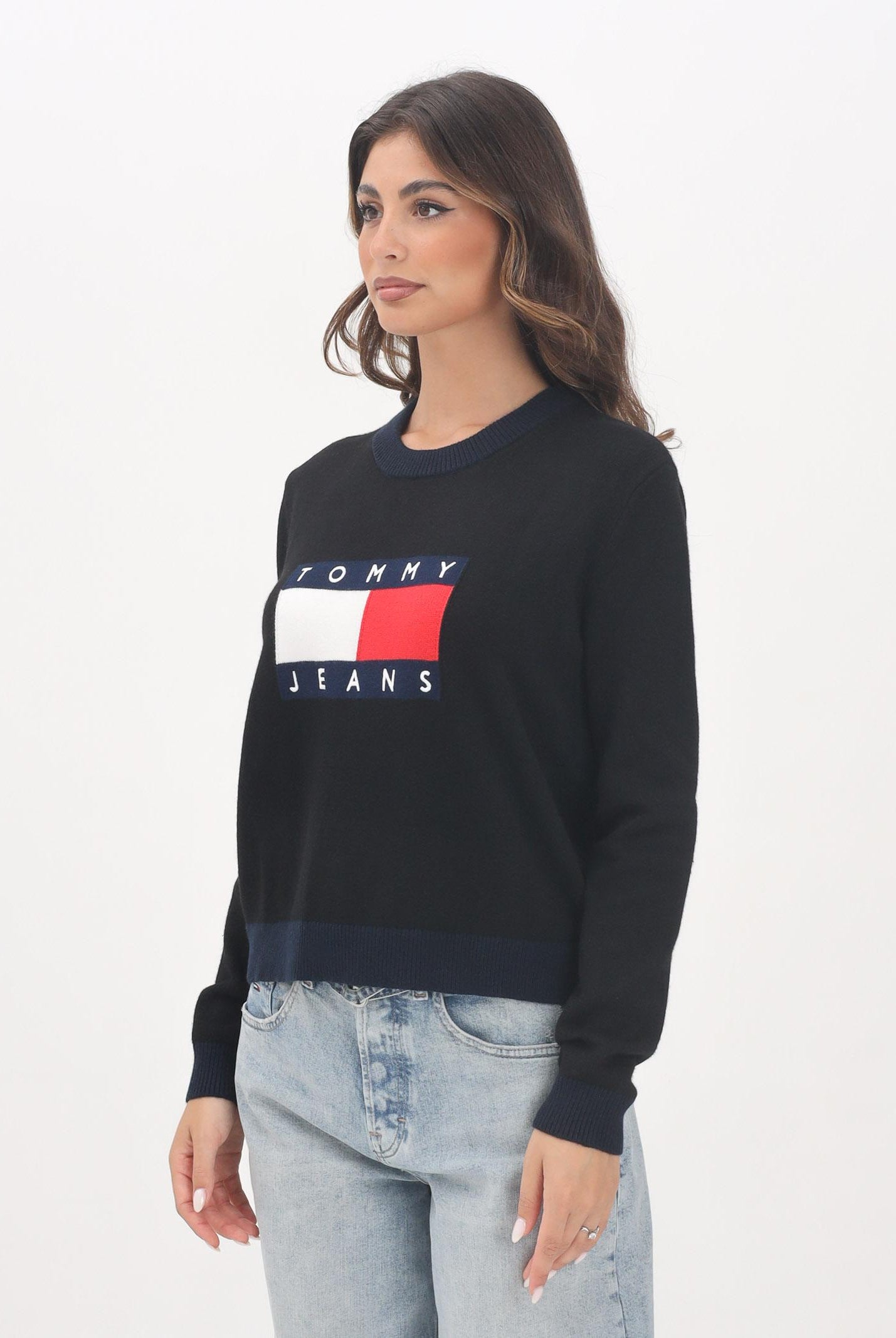 TOMMY JEANS Maglioncino girocollo nero da donna con logo DW0DW20970BDS TOMMY JEANS