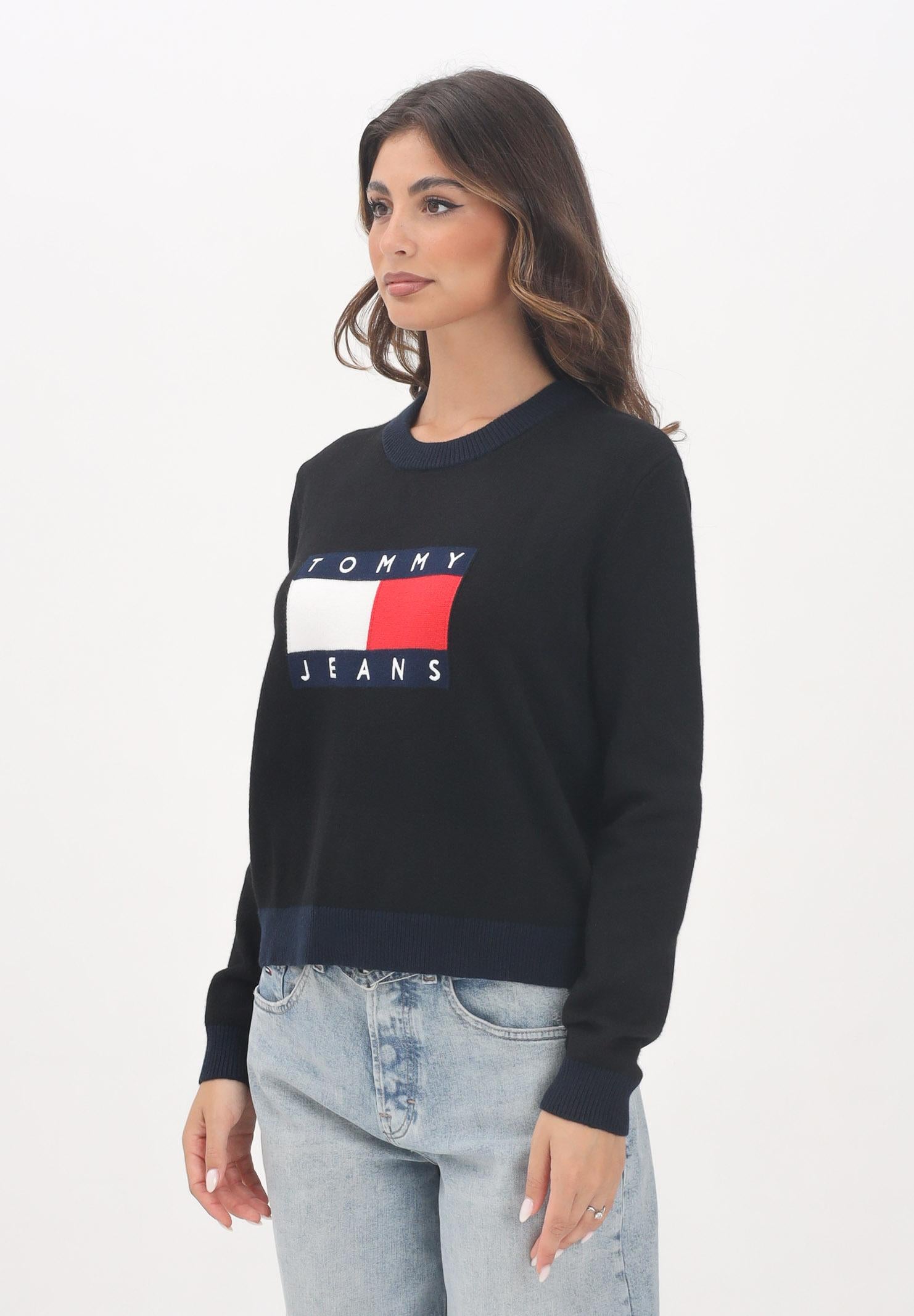 TOMMY JEANS Maglioncino girocollo nero da donna con logo DW0DW20970BDS TOMMY JEANS