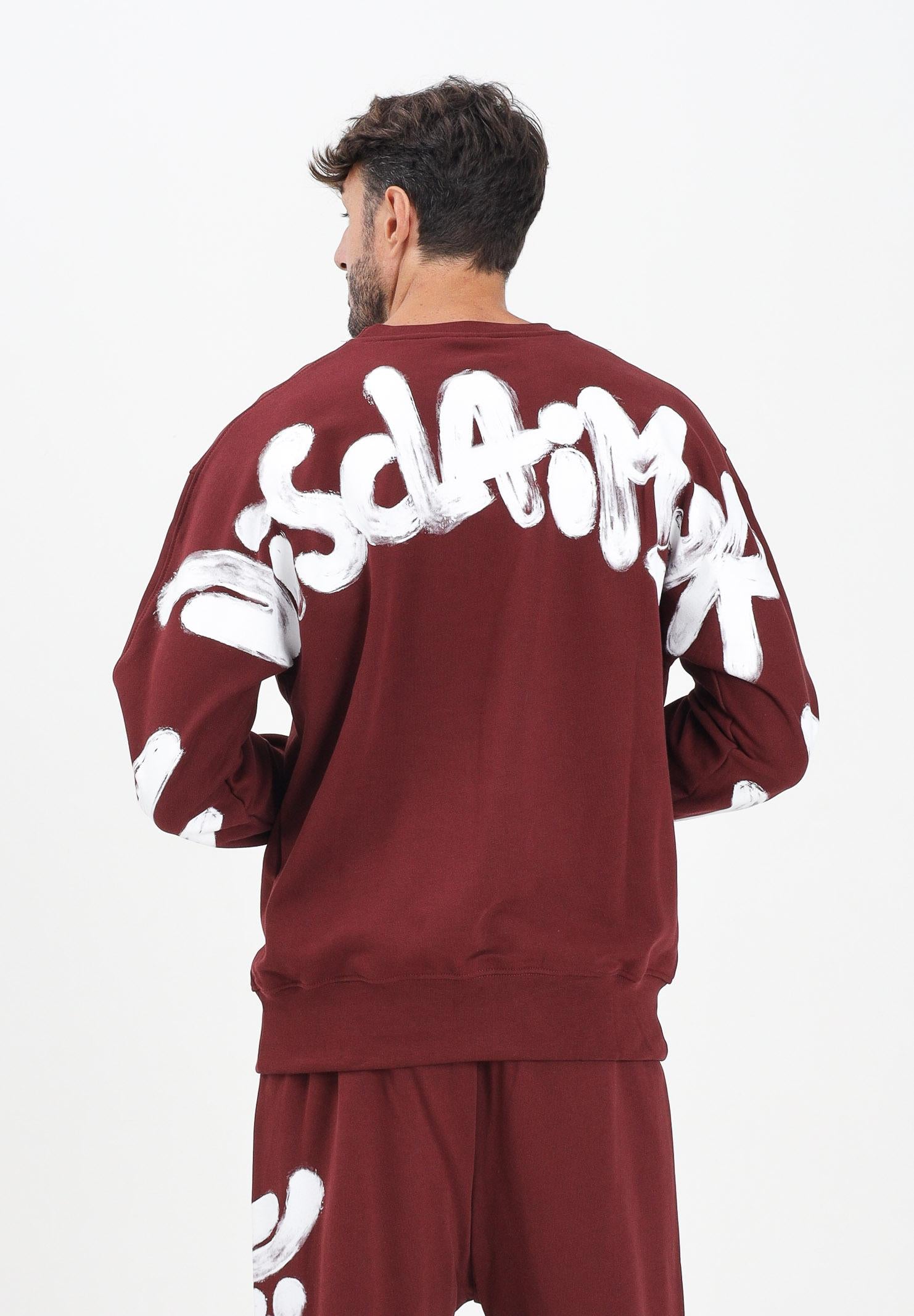 DISCLAIMER Felpa girocollo bordeaux da uomo con maxi stampa sul retro 25IDS55104 BO DISCLAIMER