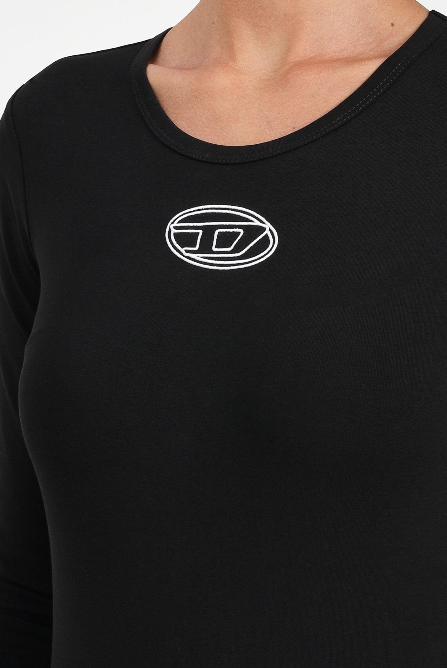 DIESEL Body a manica lunga nero per donna e ragazze con logo Oval D J024330AFAA K900 DIESEL