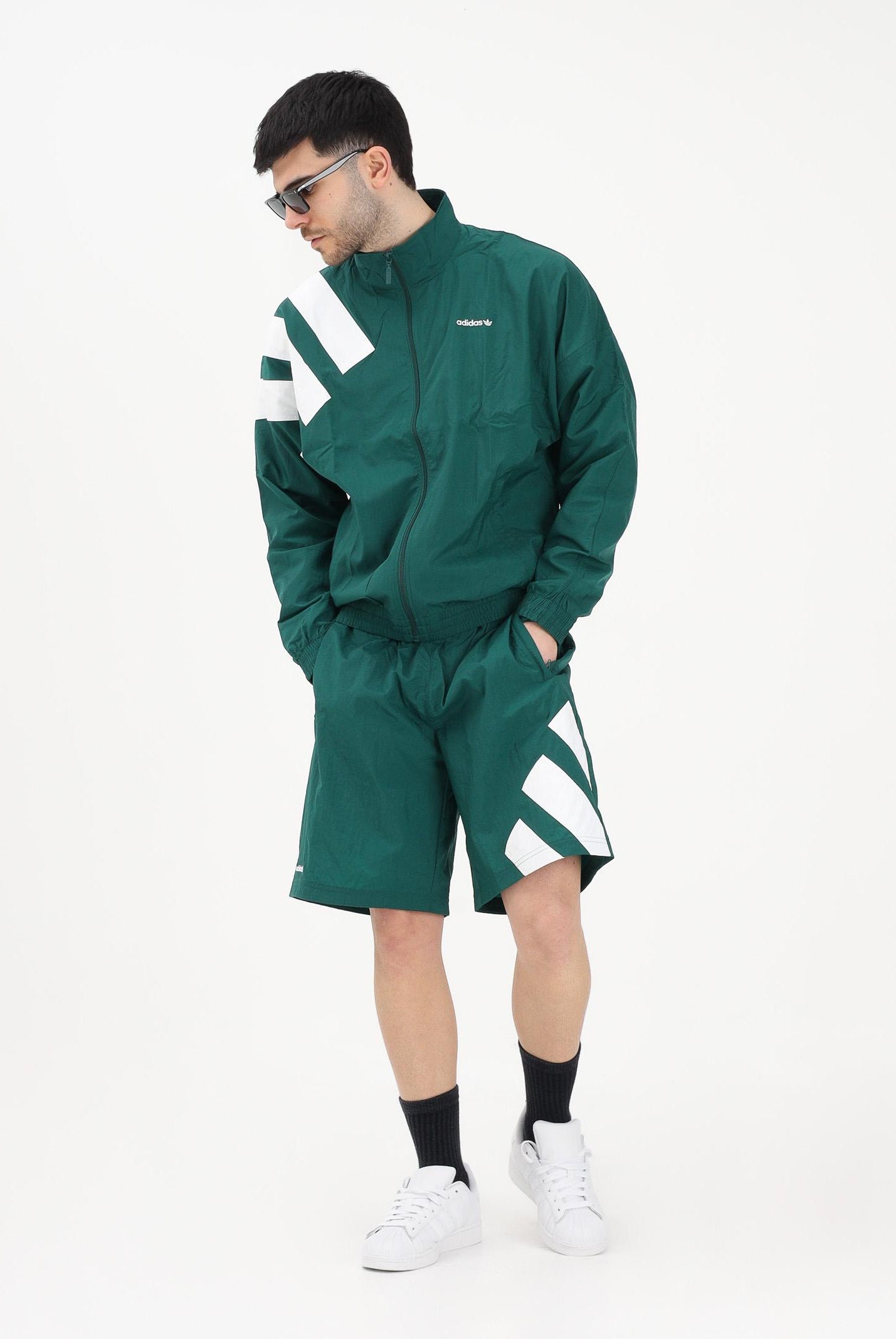 ADIDAS ORIGINALS Shorts sportivo ADICOLOR BLOCKED verde e bianco da uomo KD4073 . ADIDAS ORIGINALS