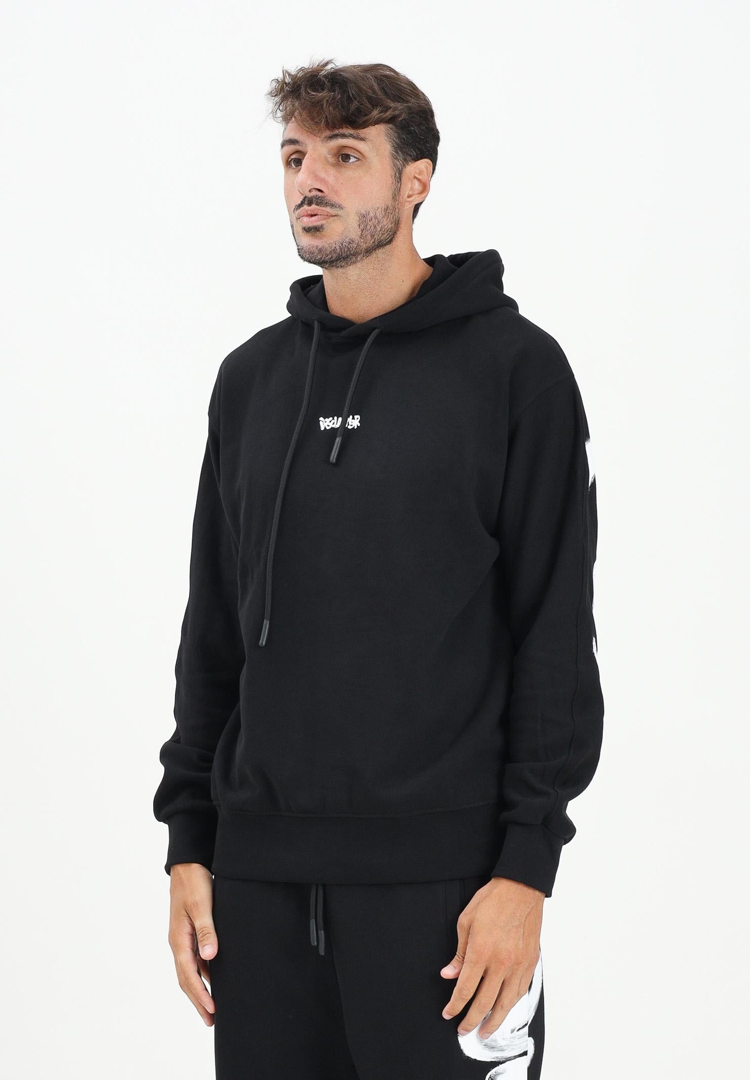 DISCLAIMER Felpa con cappuccio nera da uomo con maxi stampa logo 25IDS55100 NEBI DISCLAIMER