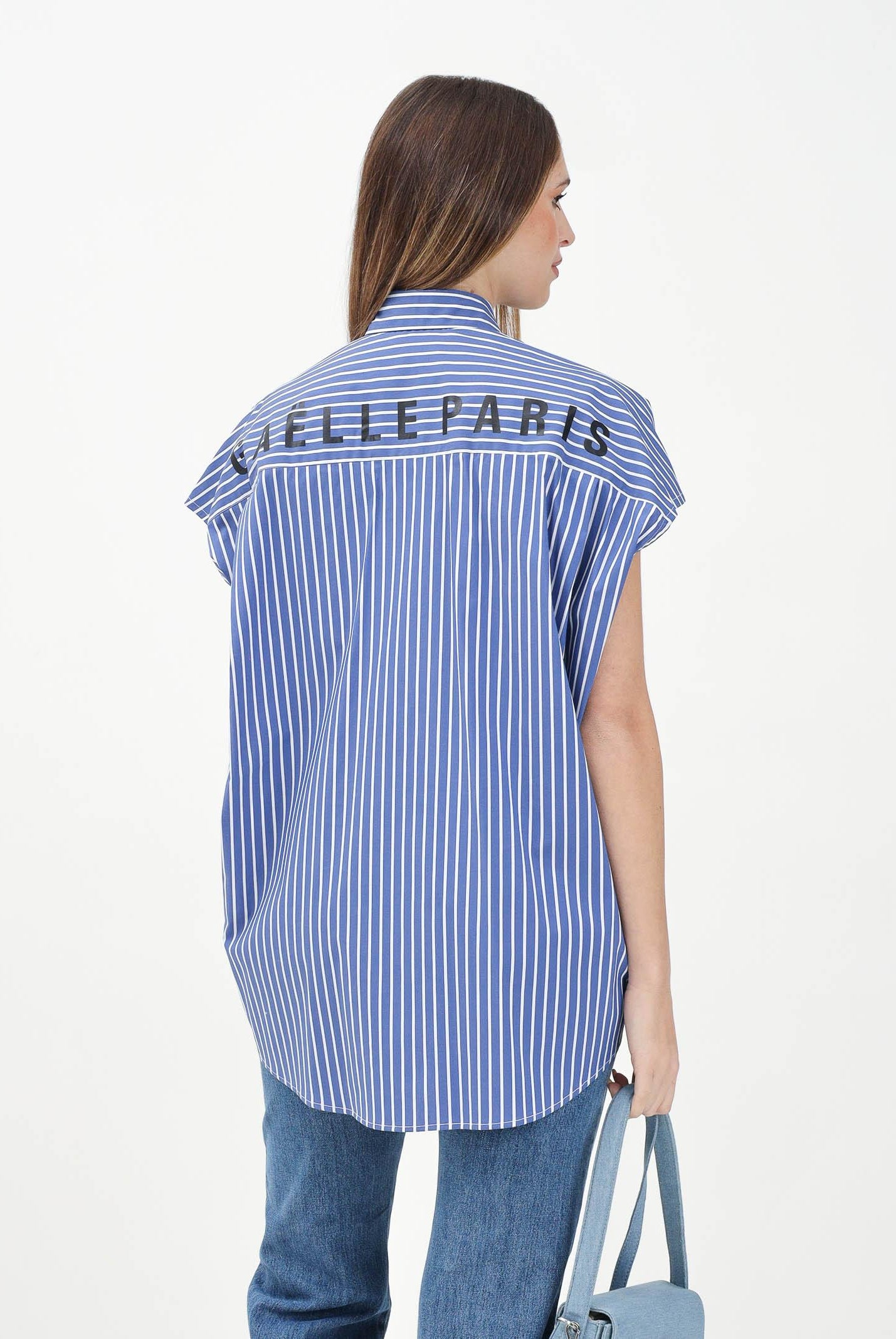 GAELLE Camicia smanicata a righe bianche e blu da donna GAABW03891 BL48 GAELLE