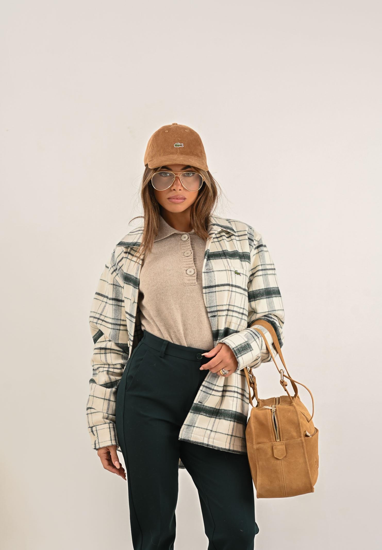 LACOSTE Camicia a manica lunga panna da uomo con motivo scozzese verde CH5099 6CG LACOSTE