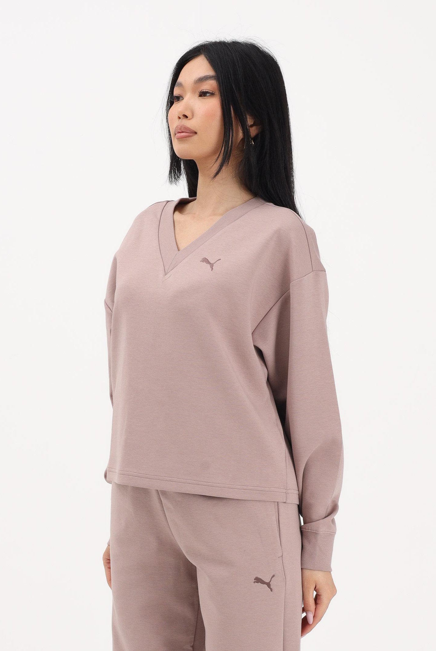 PUMA Felpa con scollo a V Essentials Elevated rosa da donna 691816 88 PUMA