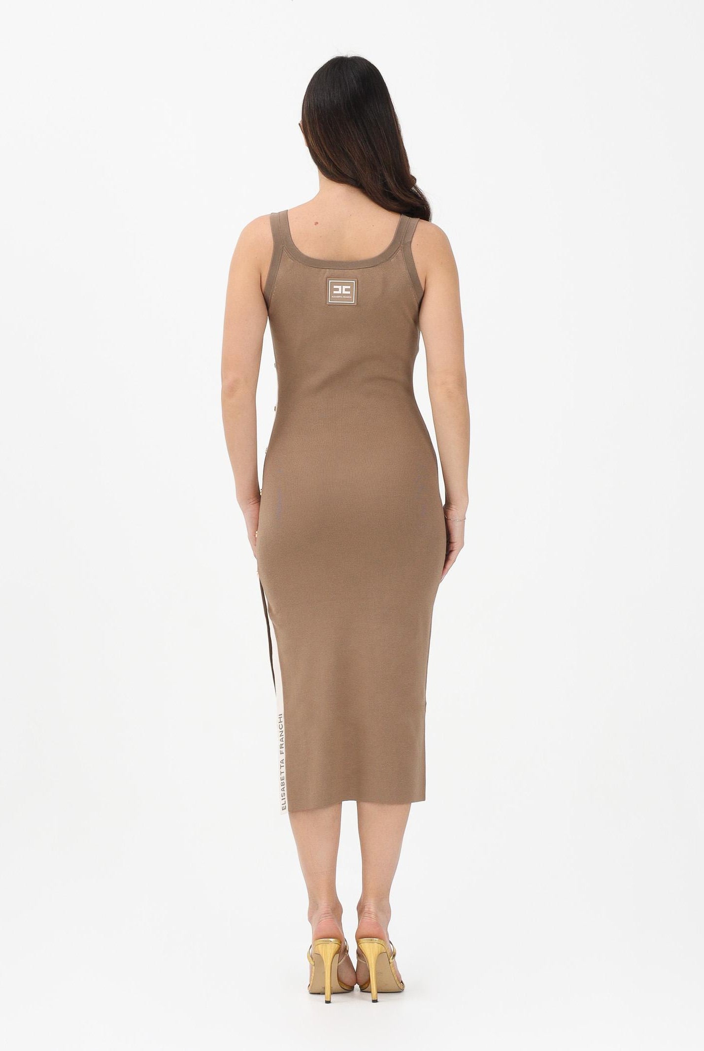 ELISABETTA FRANCHI Abito midi in maglia argilla da donna con bande a contrasto AM03S61E2 727 ELISABETTA FRANCHI