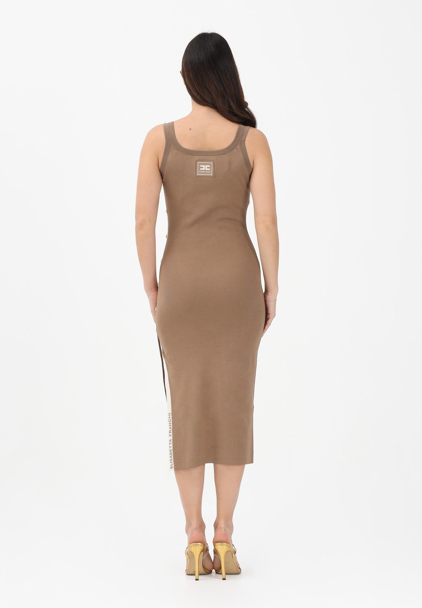 ELISABETTA FRANCHI Abito midi in maglia argilla da donna con bande a contrasto AM03S61E2 727 ELISABETTA FRANCHI