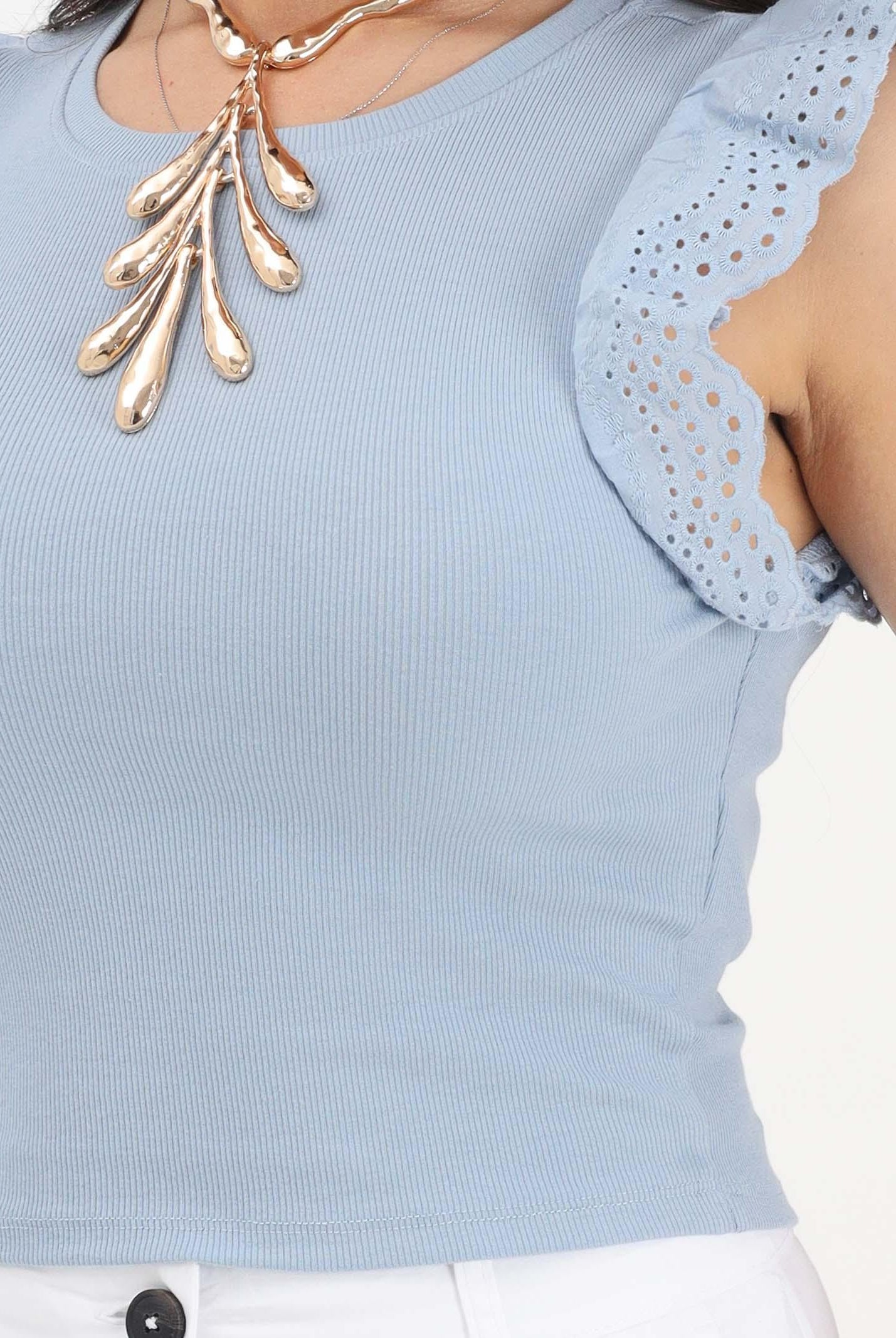 ONLY Canotta azzurra da donna con dettagli in pizzo sangallo 15308890 SOCH ONLY