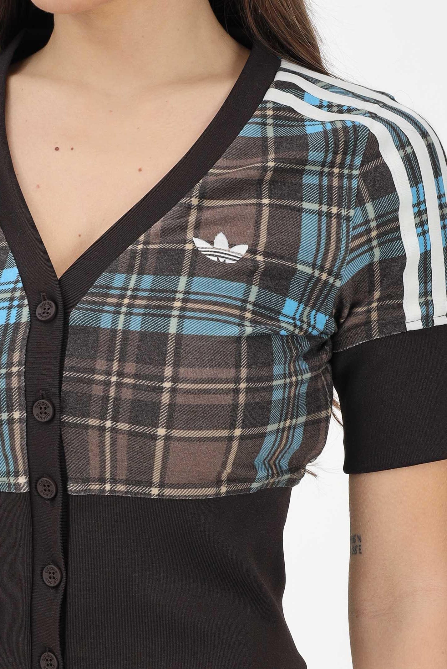 ADIDAS ORIGINALS Cardigan CHECKED marrone da donna KW4548 . ADIDAS ORIGINALS