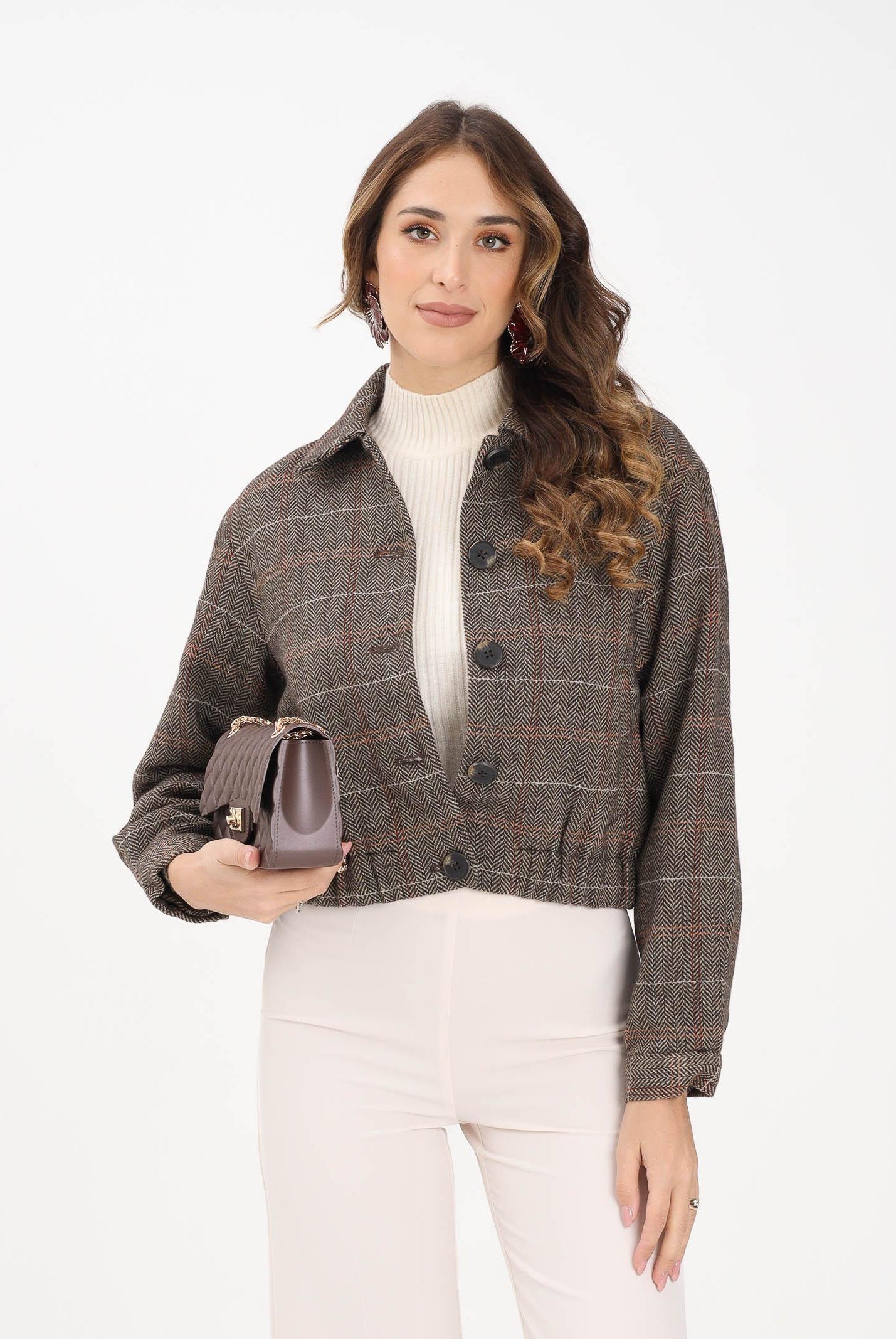 ONLY Cappottino da donna con motivo principe di Galles nelle tonalità beige-marrone 15356760 SealBrown ONLY