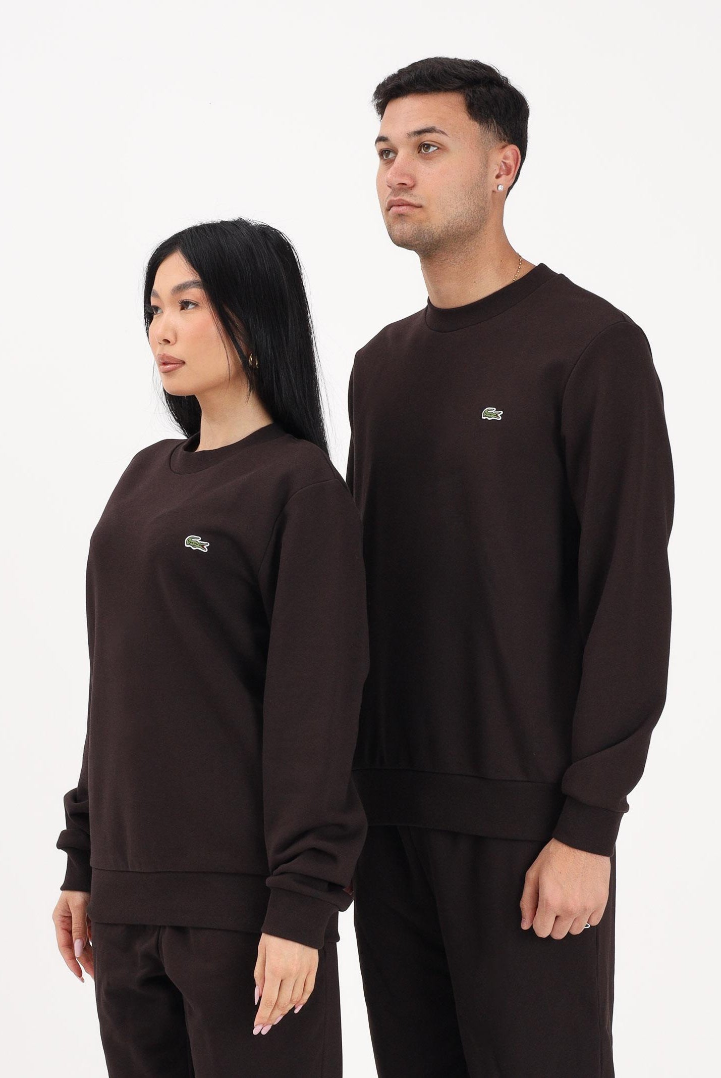 LACOSTE Felpa girocollo marrone per uomo e donna con patch coccodrillo SH9801 3LA LACOSTE