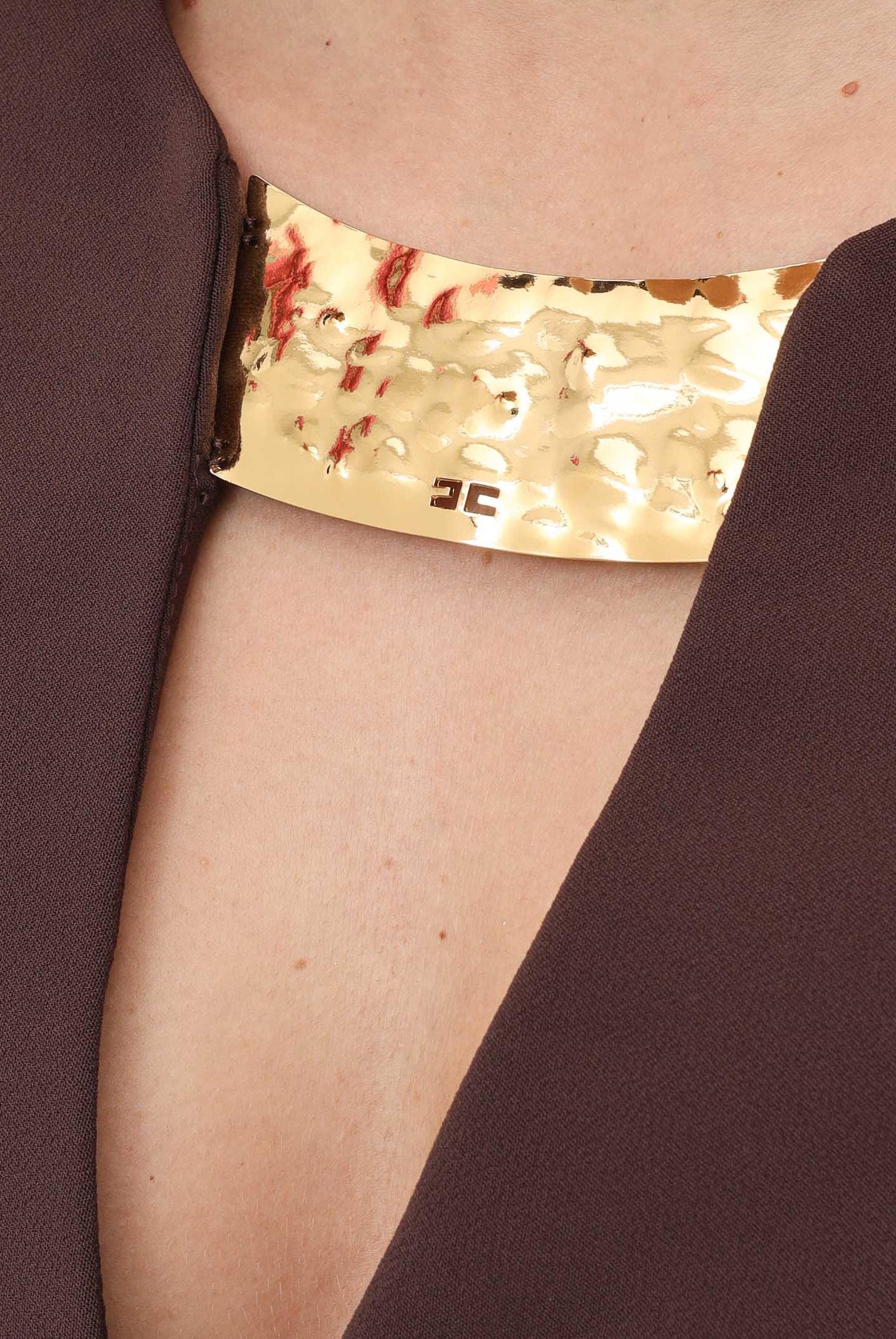 ELISABETTA FRANCHI Top elegante marrone da donna con scollo gioiello TO05061E2 644 ELISABETTA FRANCHI