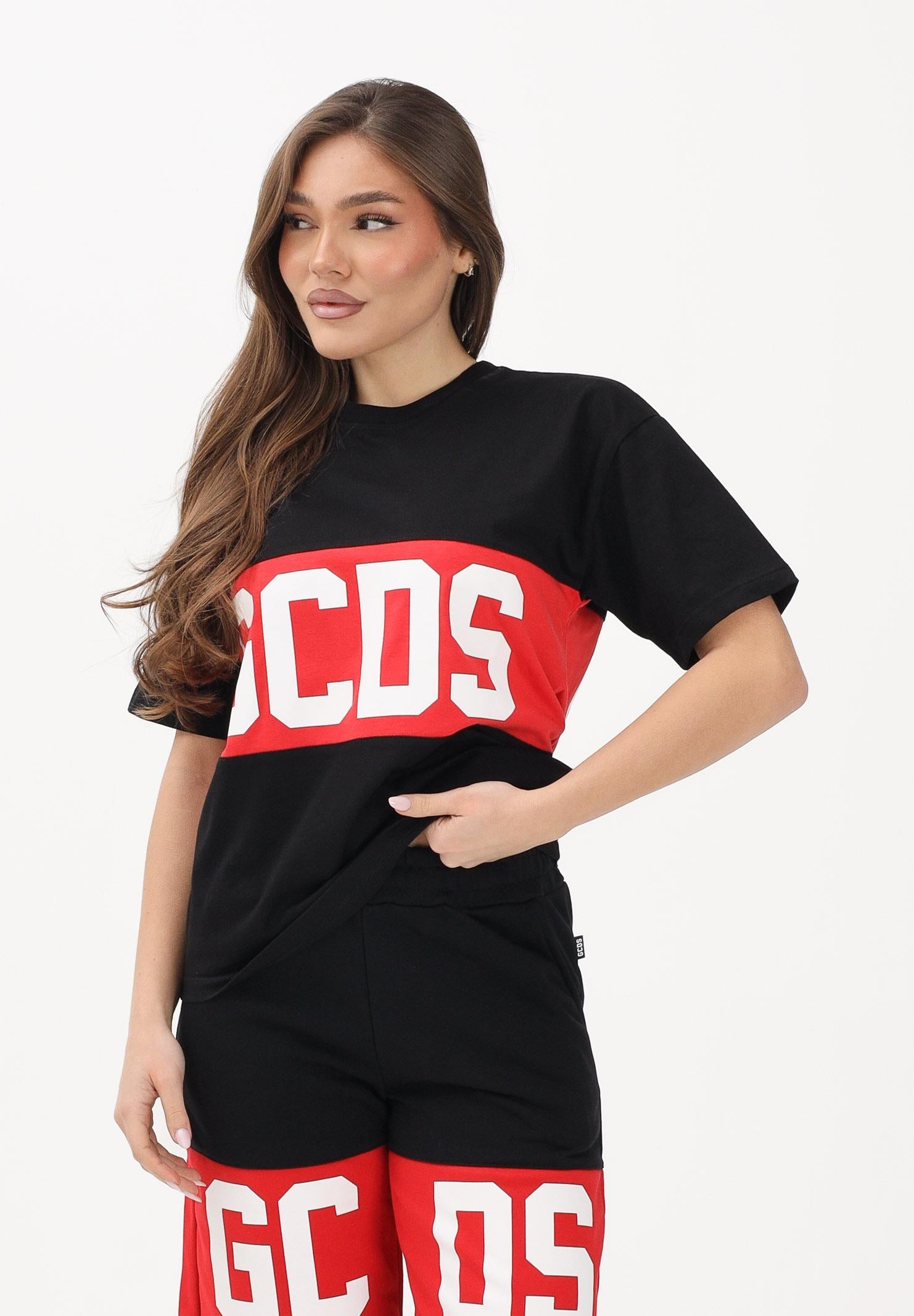 GCDS T-shirt a manica corta nera per donna, ragazzi e bambini con stampa logo Z0UJQC585J105 999R GCDS