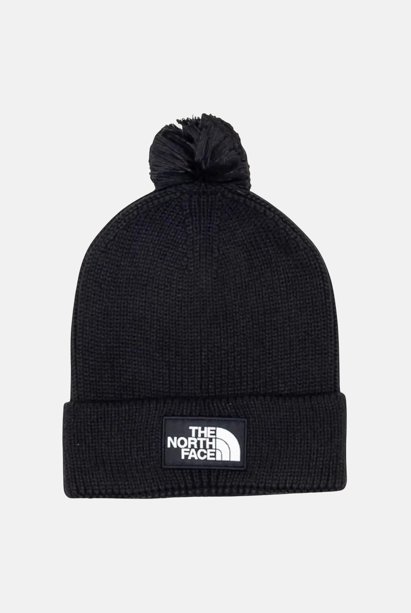 THE NORTH FACE Berretto di lana nero per uomo e donna con pompon e riquadro con logo TNF NF0A8CHFJK31 THE NORTH FACE