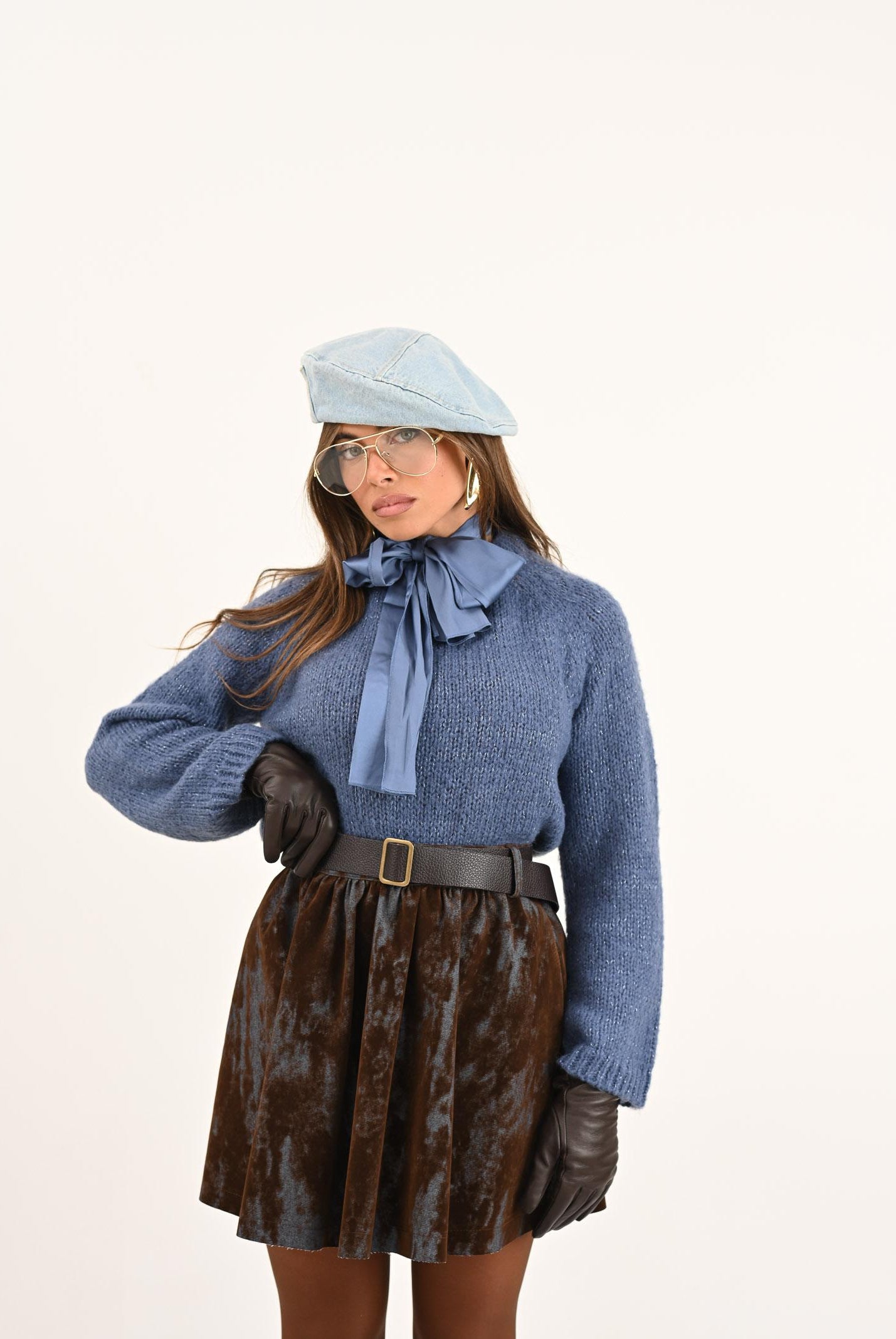 ONLY Maglioncino girocollo celeste da donna con fiocco sul retro 15353235 VintageIndigo ONLY