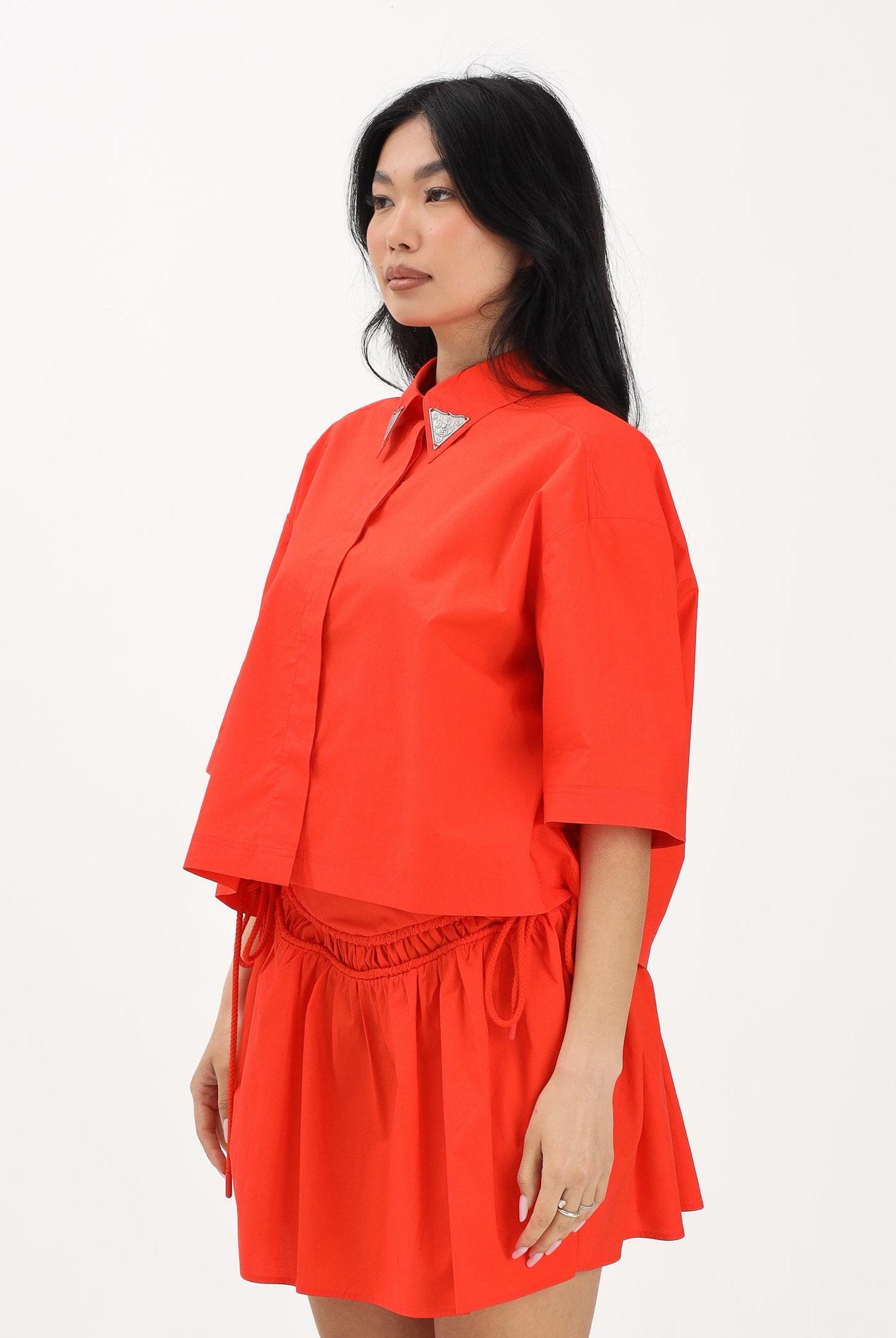 PINKO Camicia a manica corta arancione da donna con dettaglio gioiello 106826A2LD A99 PINKO