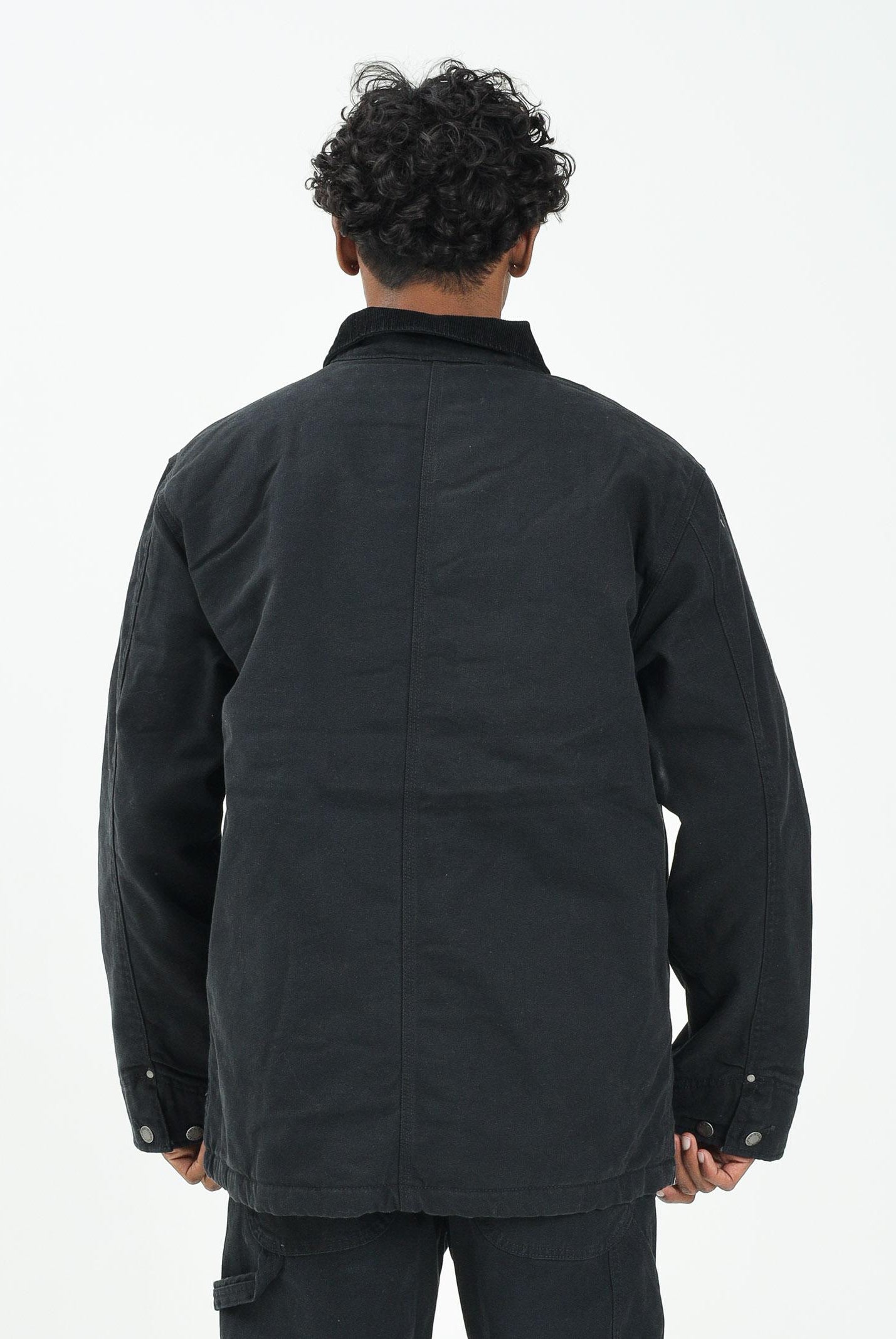 DICKIES Giubbotto di jeans CHORE in denim nero da uomo con colletto in velluto DK0A87O3BLK1 . DIckies