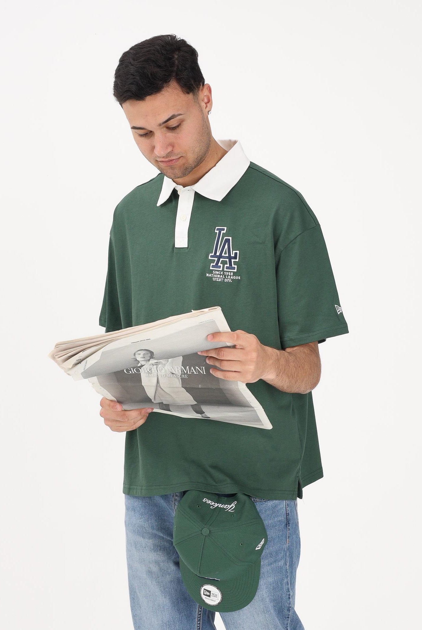 NEW ERA Polo a manica corta Oversized LA Dodgers MLB verde per uomo e donna 60771567 . NEW ERA