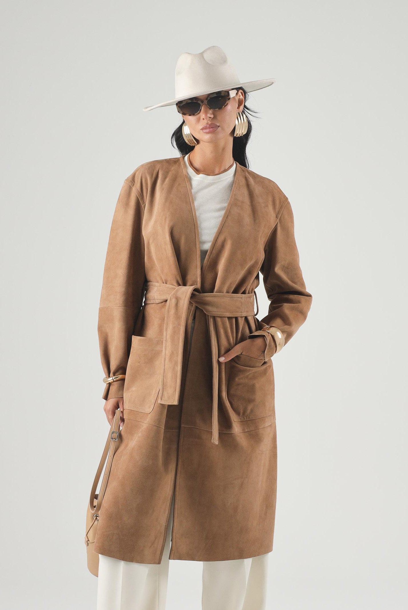 MAX MARA Studio Spolverino MSTPORTICI in pelle scamosciata primo fiore Cammello beige da donna. 2626476011600 002 MAX MARA