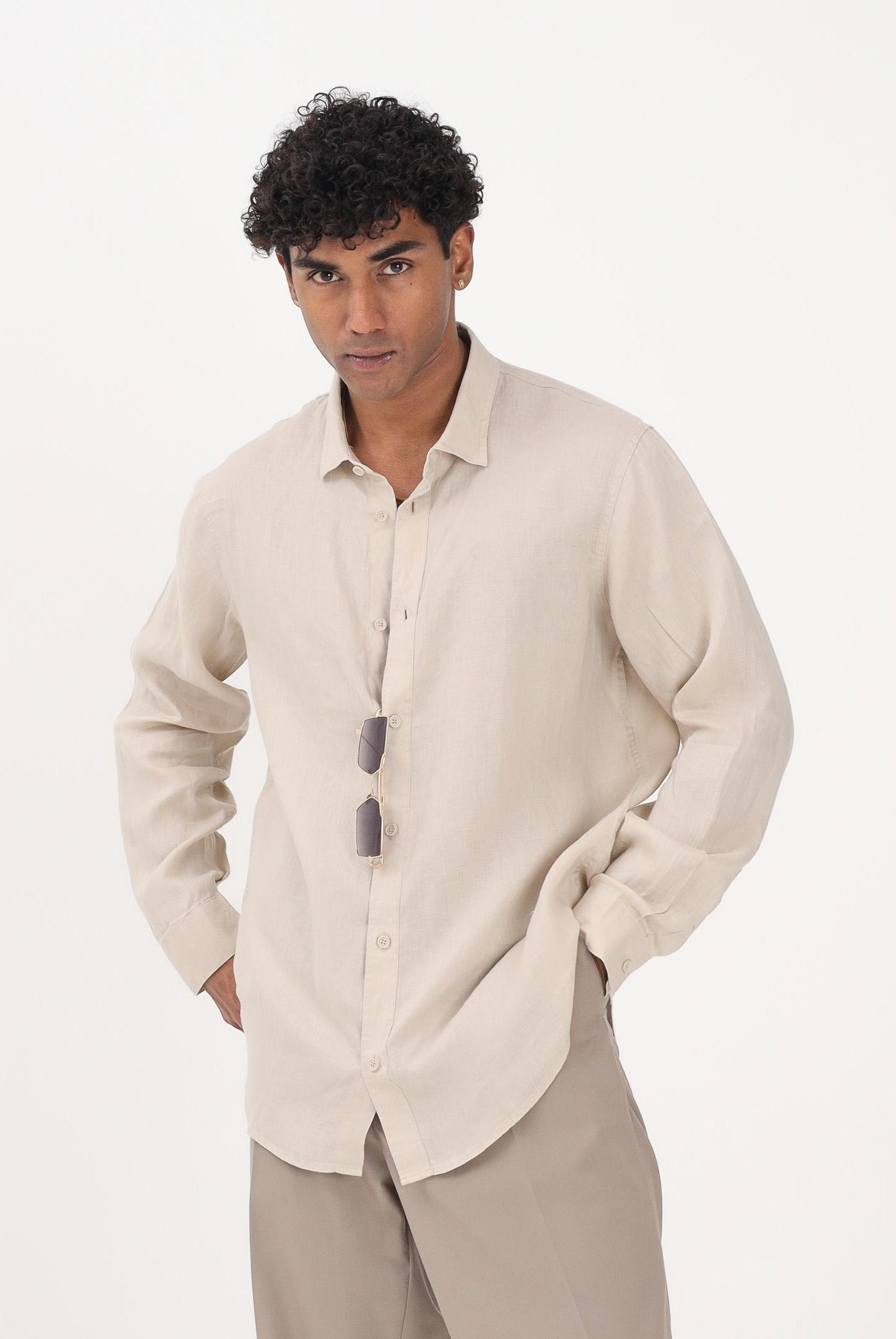 ARMANI EXCHANGE Camicia a manica lunga beige da uomo in lino XM001221AF14619 U1102 ARMANI EXCHANGE