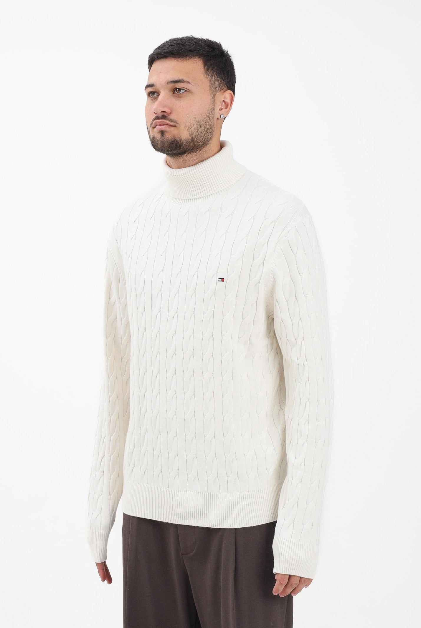 TOMMY HILFIGER Maglioncino a collo alto panna da uomo MW0MW40439Z00 TOMMY HILFIGER