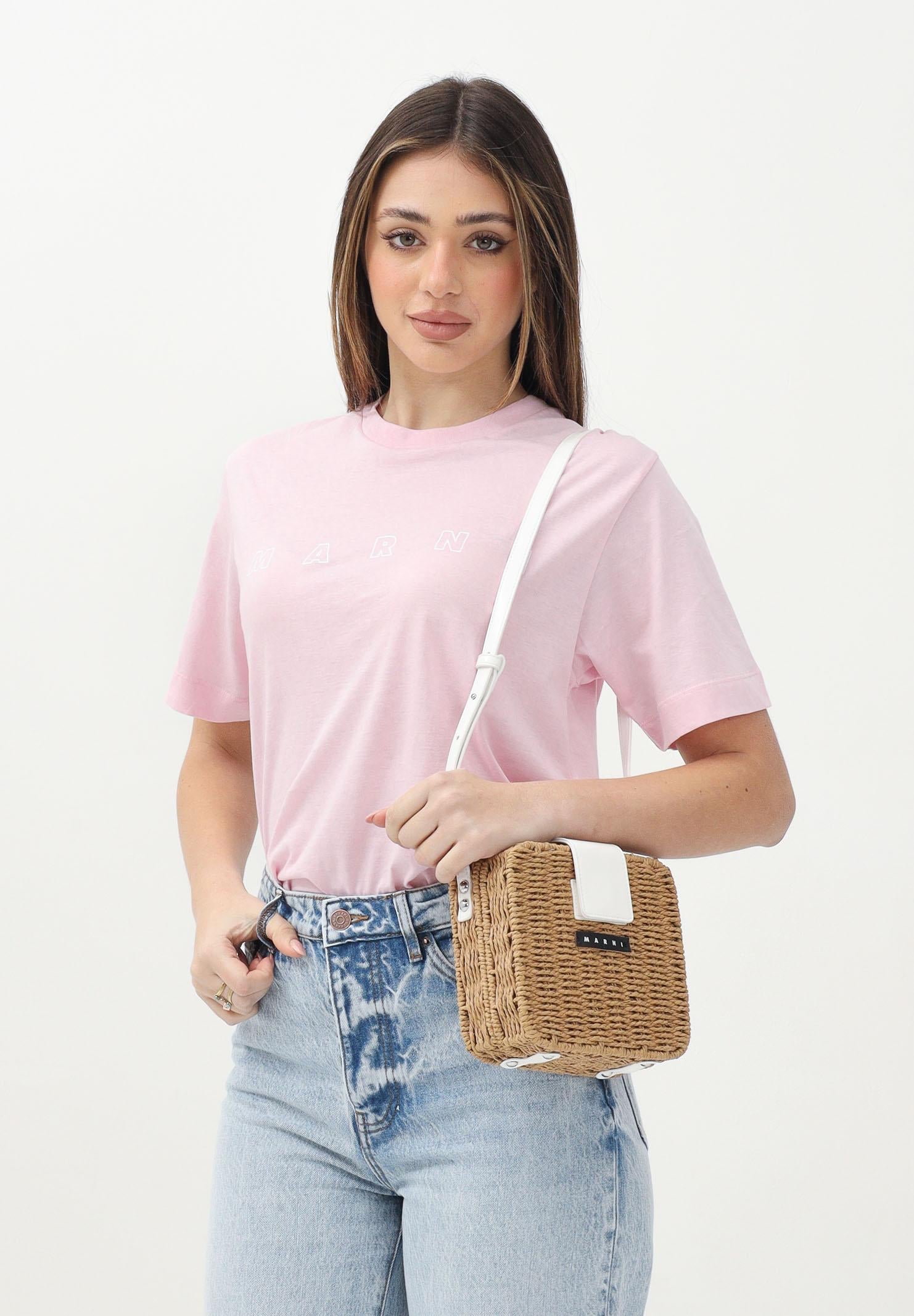 MARNI T-shirt a manica corta rosa per donna, ragazze e bambine con logo Marni Outline M01466M00RF 0M347 MARNI