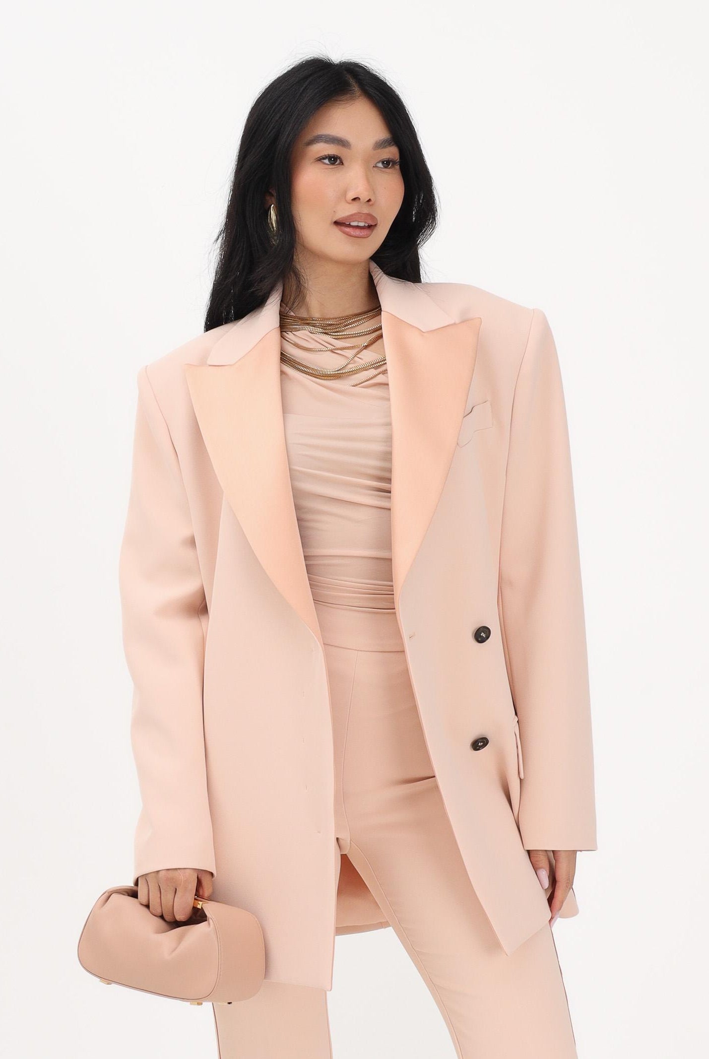 ELISABETTA FRANCHI Giacca doppiopetto nude da donna in crêpe leggero e raso GI24163E2 EA1 ELISABETTA FRANCHI