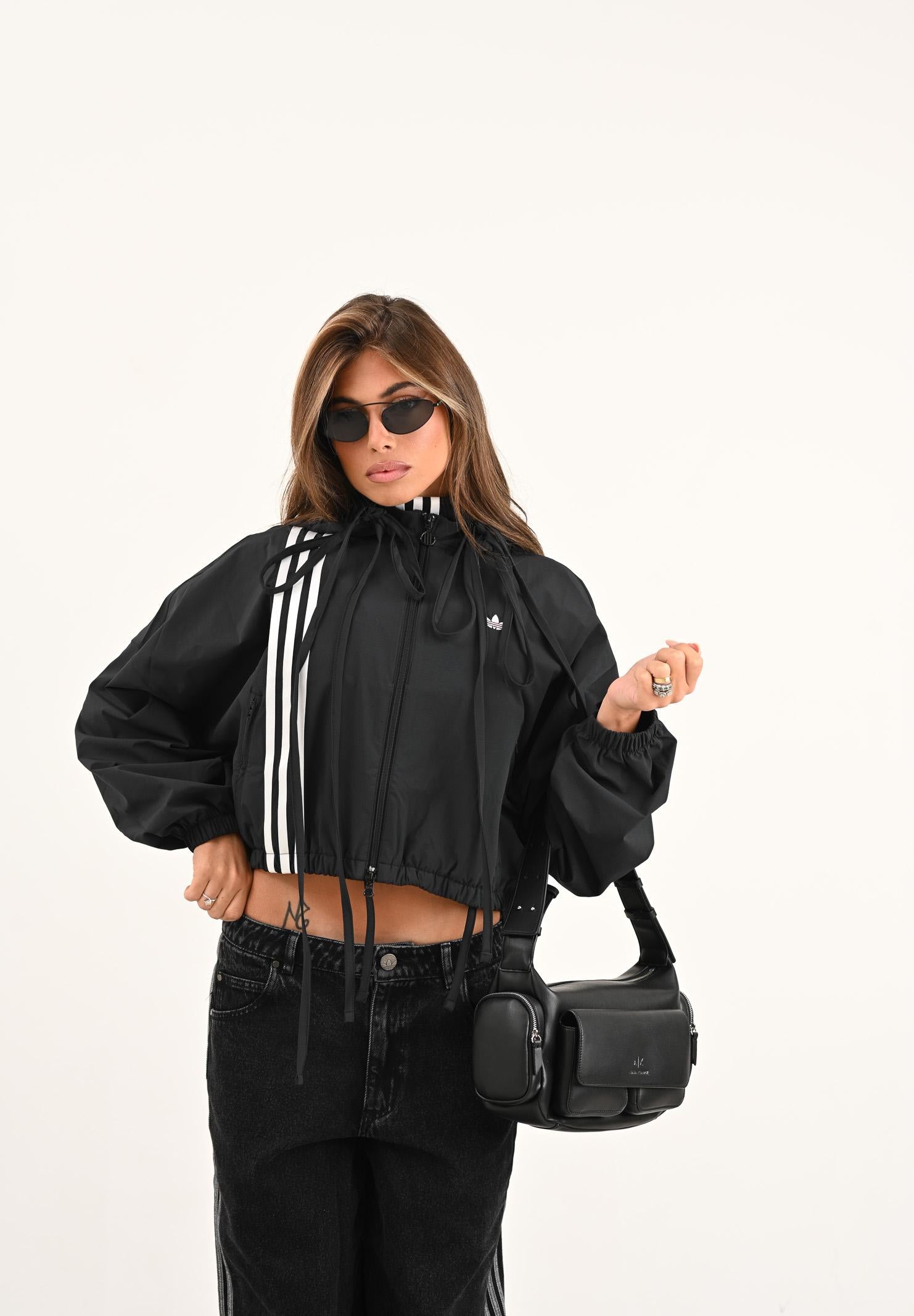 ADIDAS ORIGINALS Giacca a vento Ribbon Off Placed 3 Stripes nera da donna JX2698 ADIDAS ORIGINALS