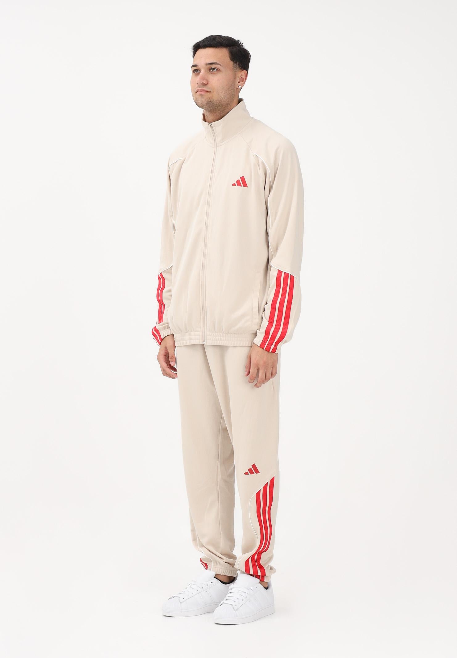 ADIDAS PERFORMANCE Tuta Stadium 3-Stripes beige e rossa da uomo KB6198 . ADIDAS PERFORMANCE