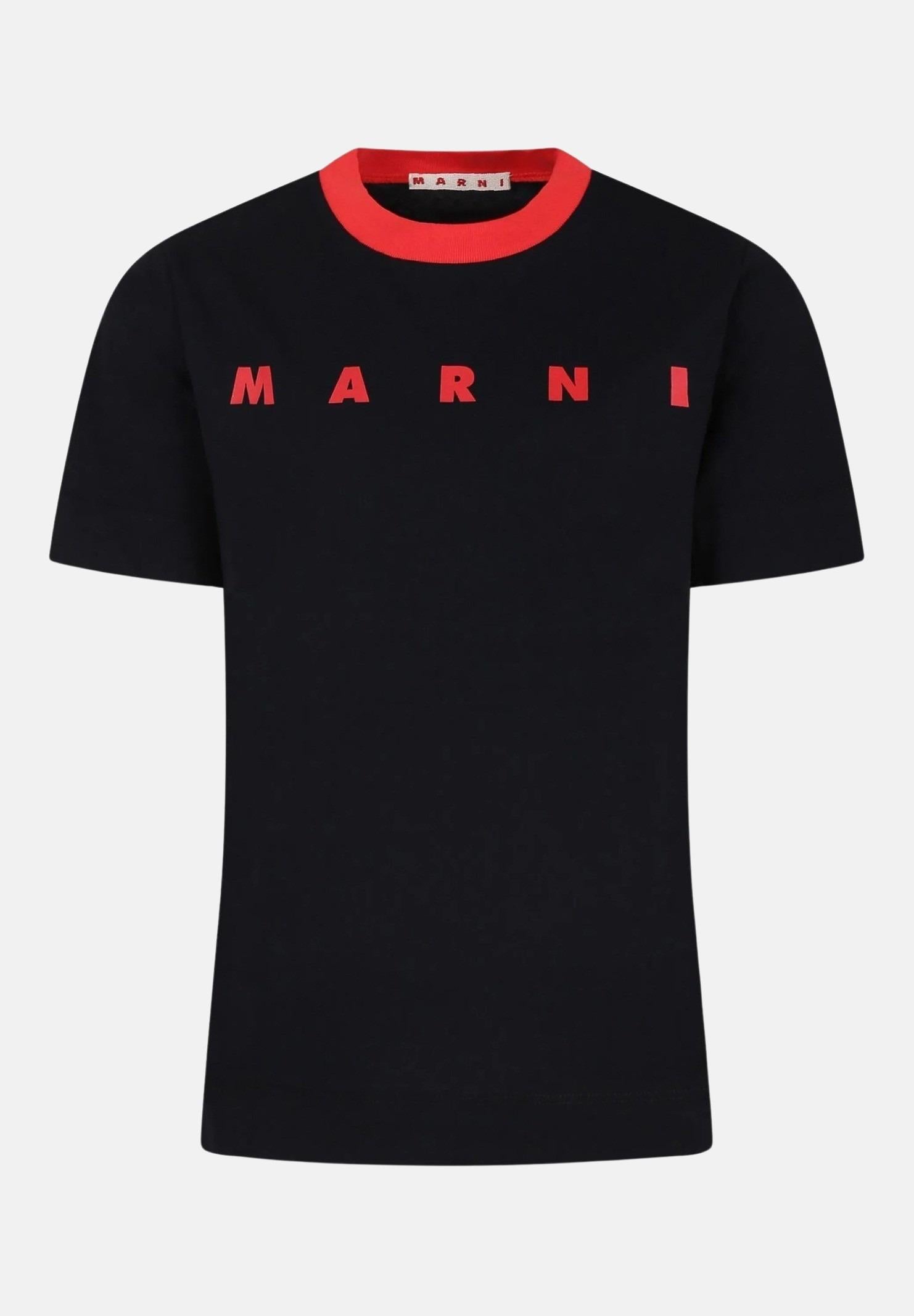 T-shirt a manica corta nera per donna e bambina con stampa logo M01228M00L9 0M900 MARNI