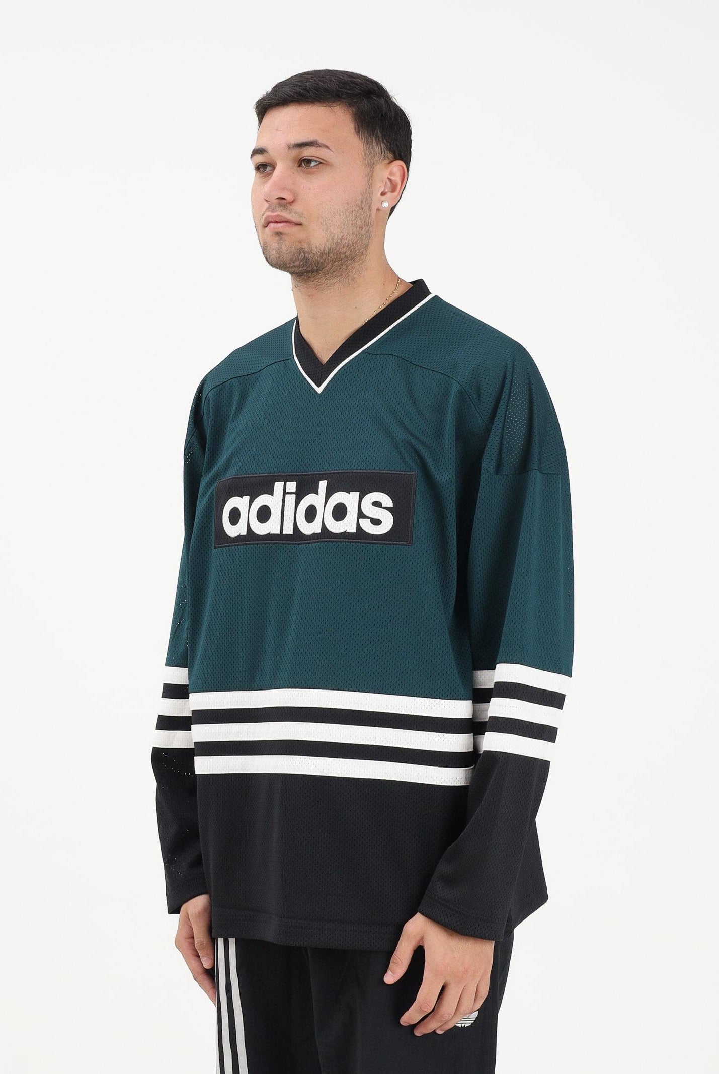 ADIDAS ORIGINALS T-shirt a manica lunga 90s Adidas Hockey Jersey Vintage verde e nera da uomo JV8467 ADIDAS ORIGINALS