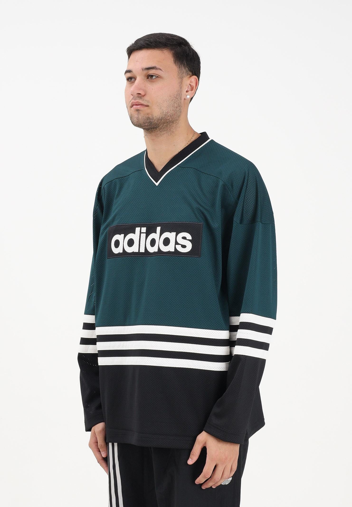 ADIDAS ORIGINALS T-shirt a manica lunga 90s Adidas Hockey Jersey Vintage verde e nera da uomo JV8467 ADIDAS ORIGINALS
