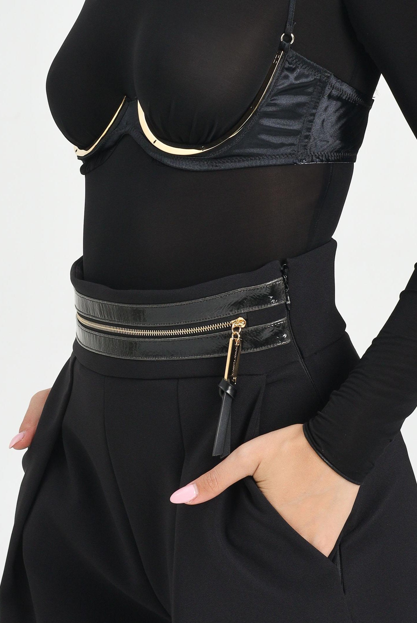 ELISABETTA FRANCHI Body nero da donna con dettaglio gioiello<BR/> BO01557E2 110 ELISABETTA FRANCHI