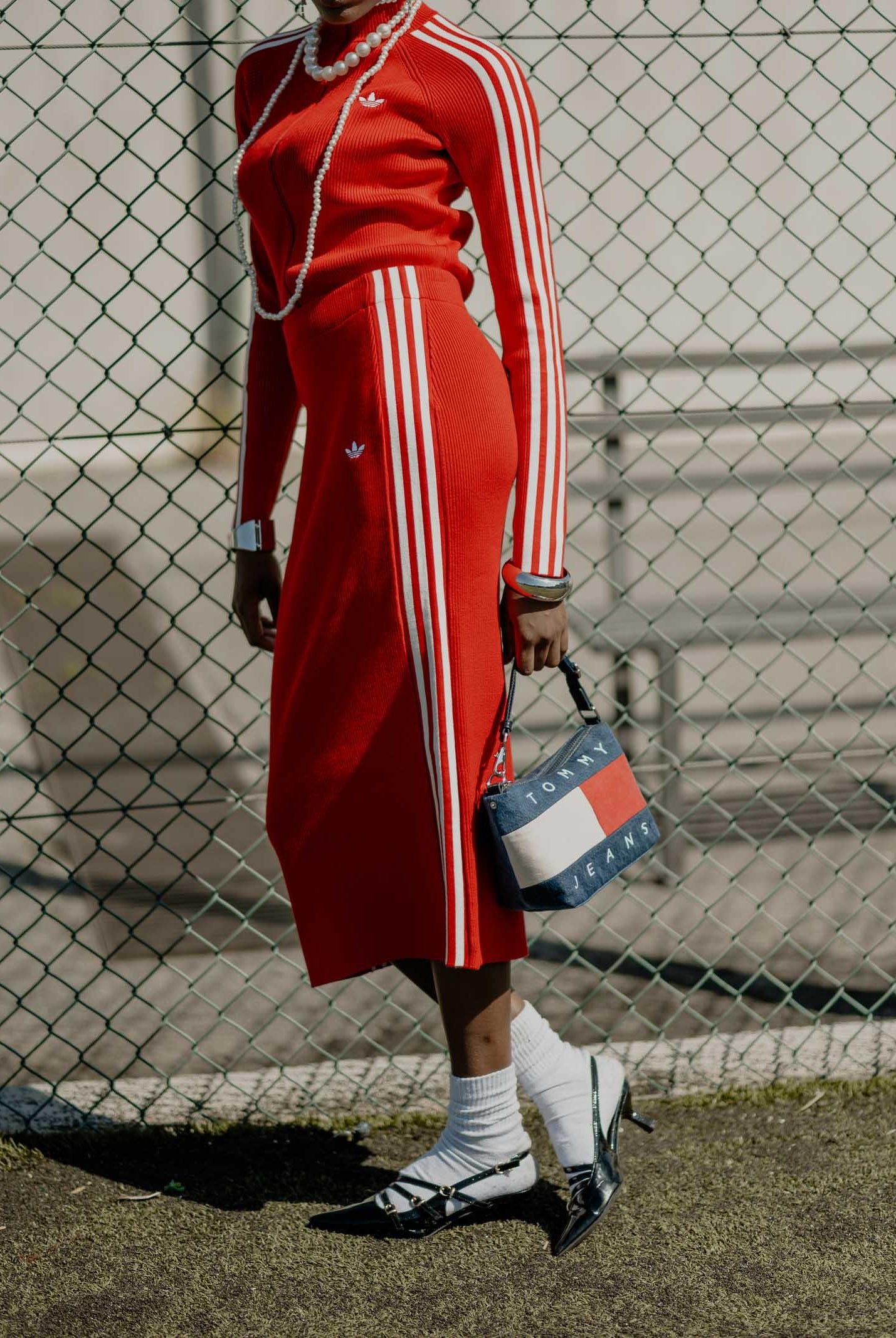 ADIDAS ORIGINALS Gonna midi Adicolor Knit 3-Stripes rossa da donna JW2660 . ADIDAS ORIGINALS