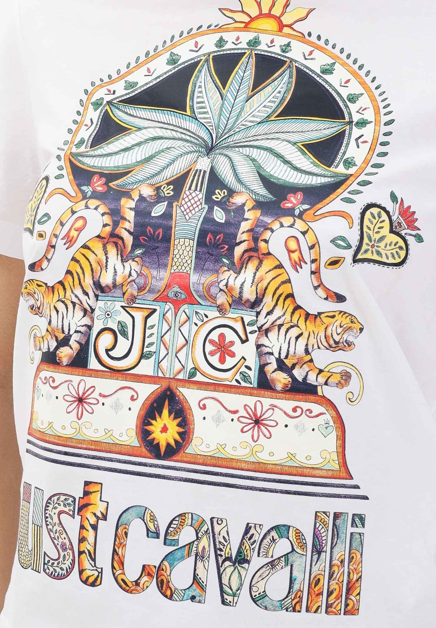 JUST CAVALLI T-shirt a manica corta bianca da donna con stampa 80PAHT24CJ500 003 JUST CAVALLI