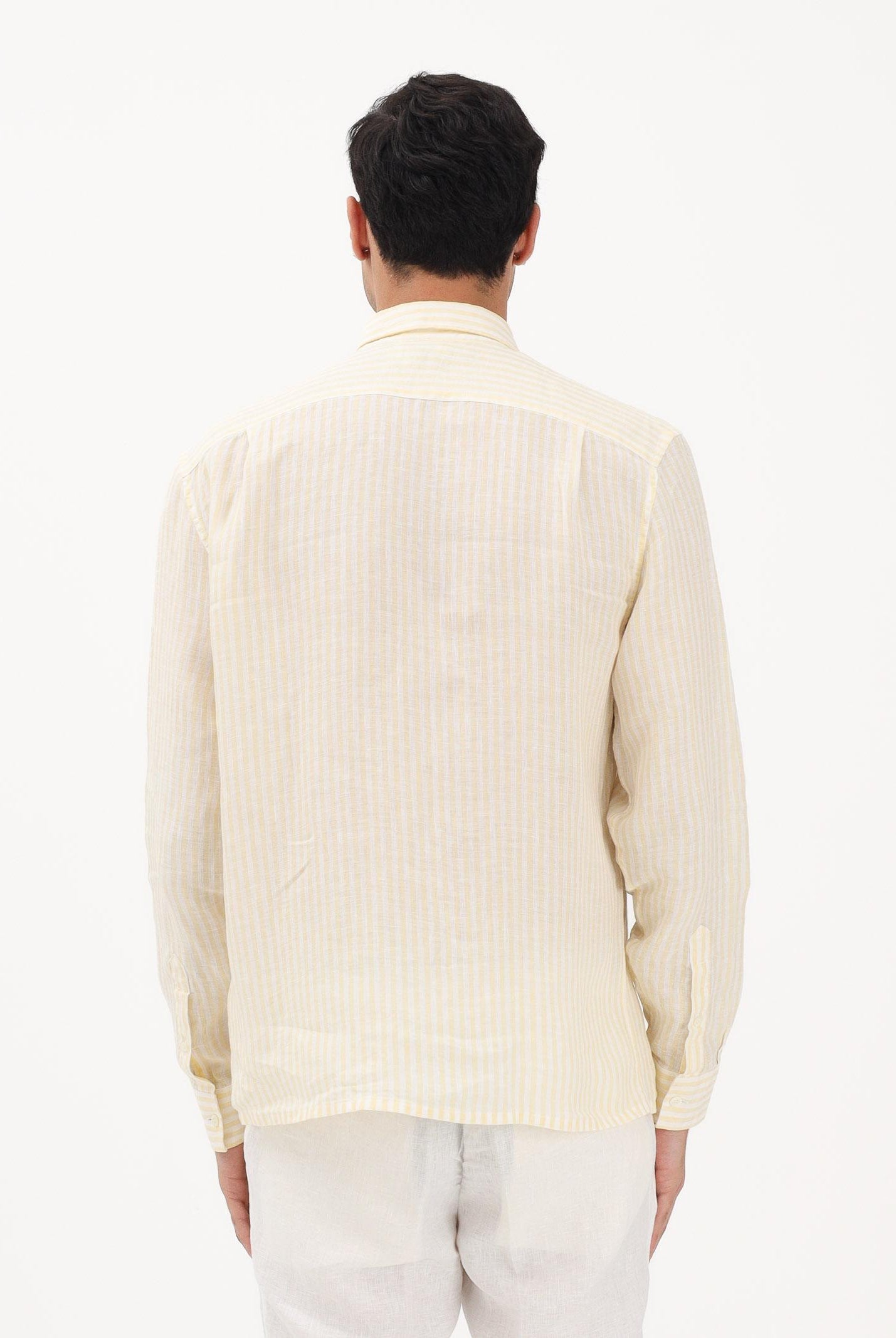 LACOSTE Camicia a manica lunga gialla e bianca da uomo con motivo a righe CH6985 2AI LACOSTE