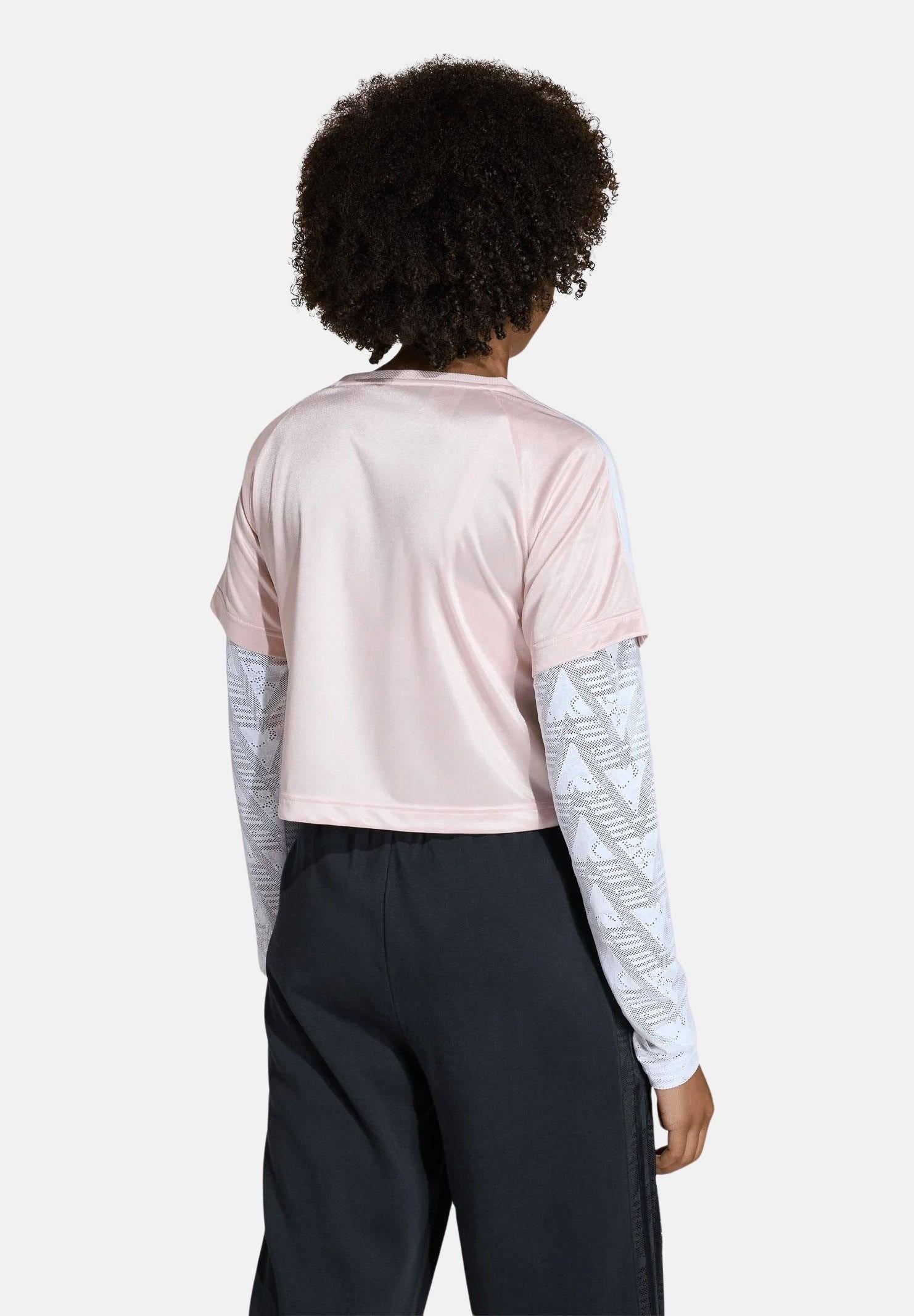 ADIDAS ORIGINALS T-shirt a manica lunga LOOSE 2IN1 LACE bianca e rosa da bambina KC6785 . ADIDAS ORIGINALS