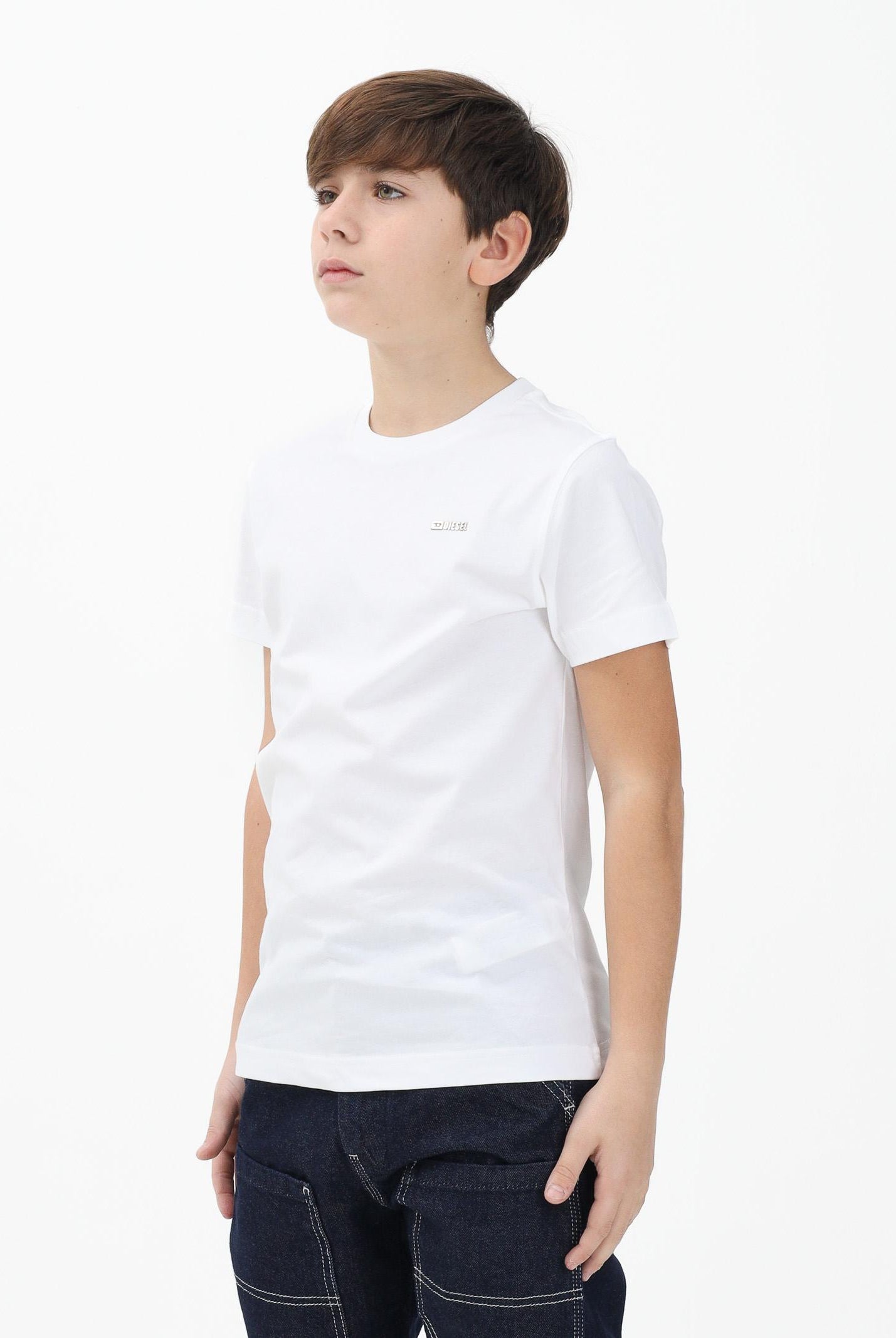 DIESEL T-shirt a manica corta bianca per donna, ragazzi e bambini con logo J027710CATM K100 DIESEL