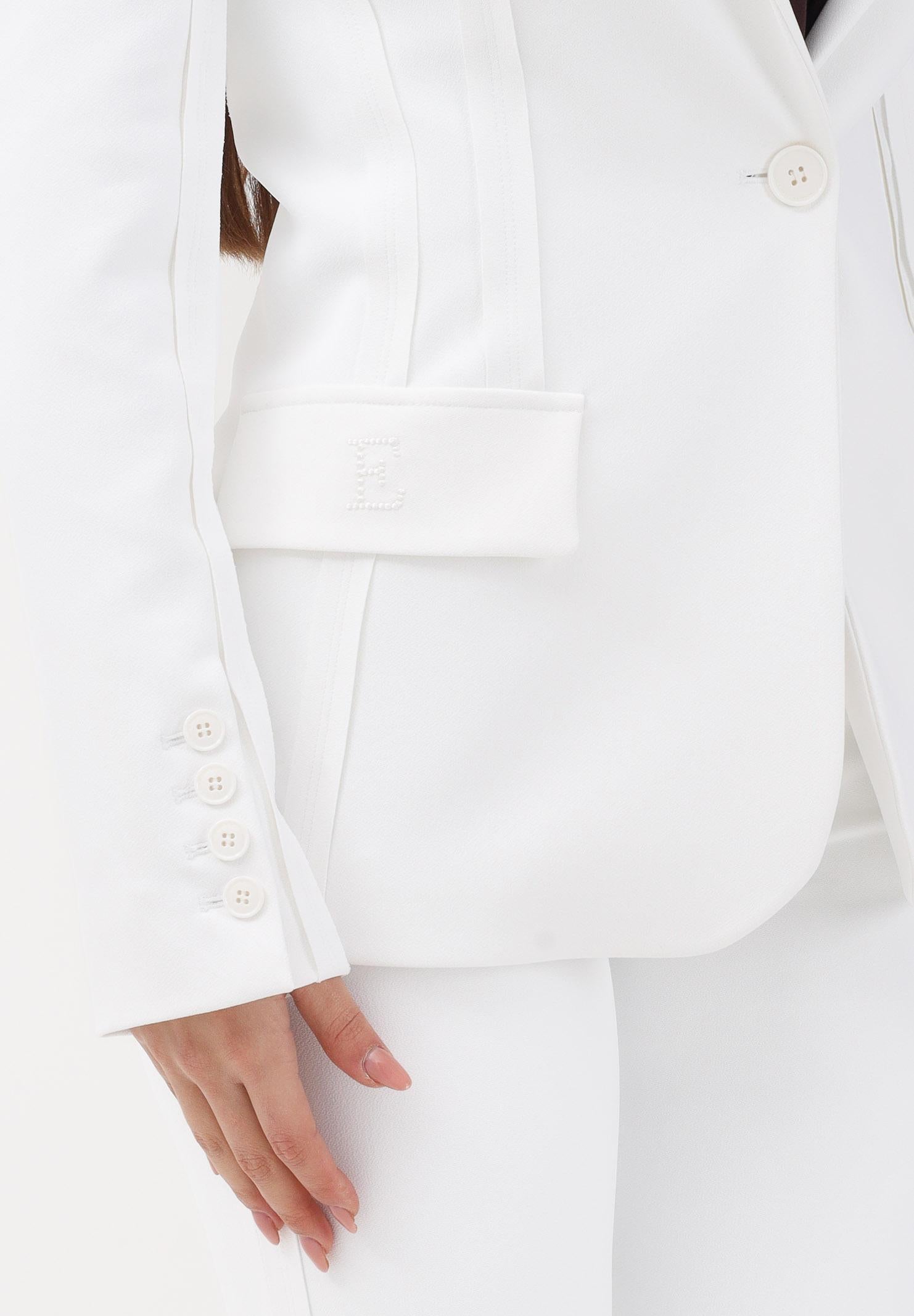 ELISABETTA FRANCHI Giacca monopetto avorio da donna con motivi a taglio vivo<BR/> GI21661E2 360 ELISABETTA FRANCHI