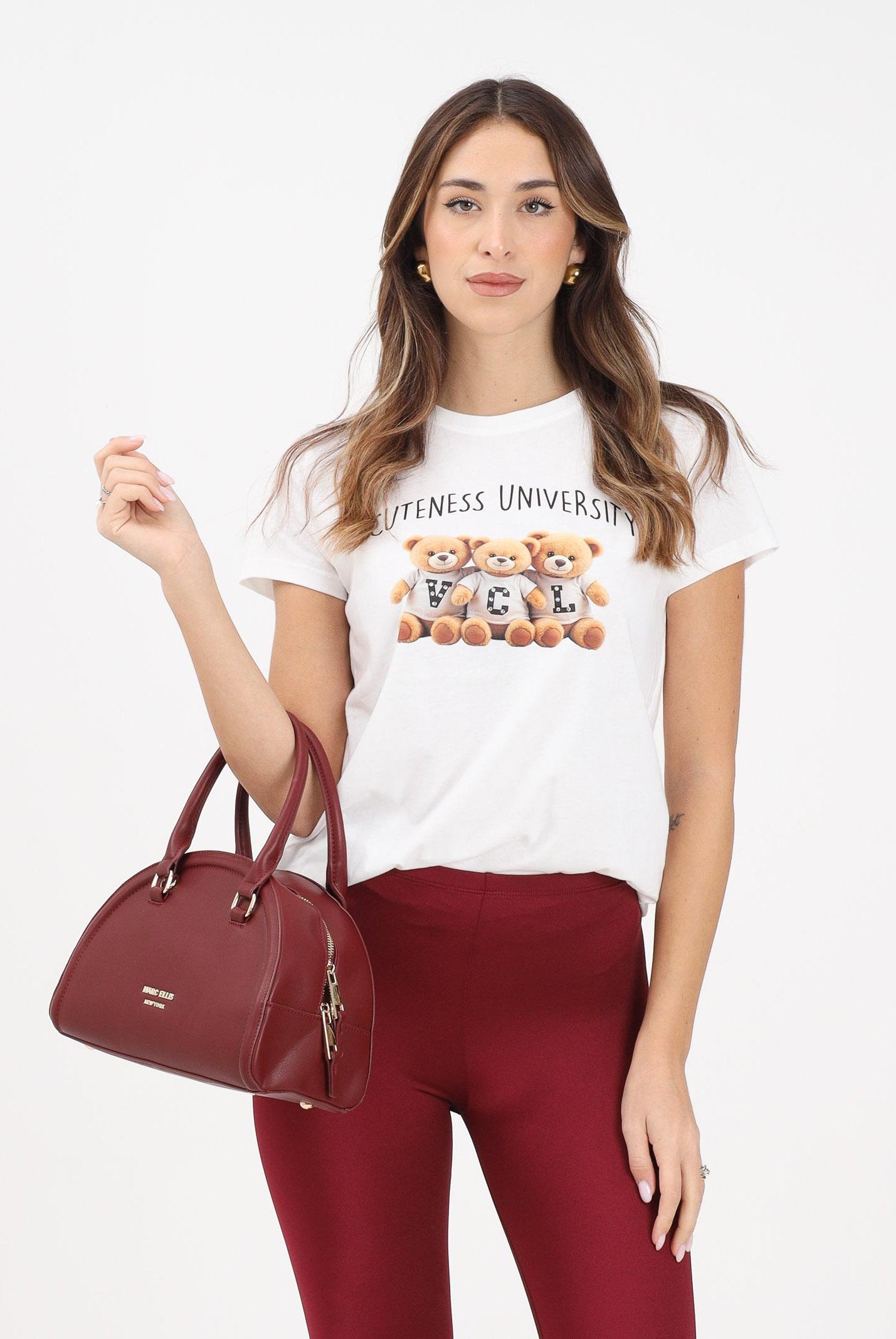 VICOLO T-shirt a manica corta bianca da donna con stampa RF0600 BI VICOLO