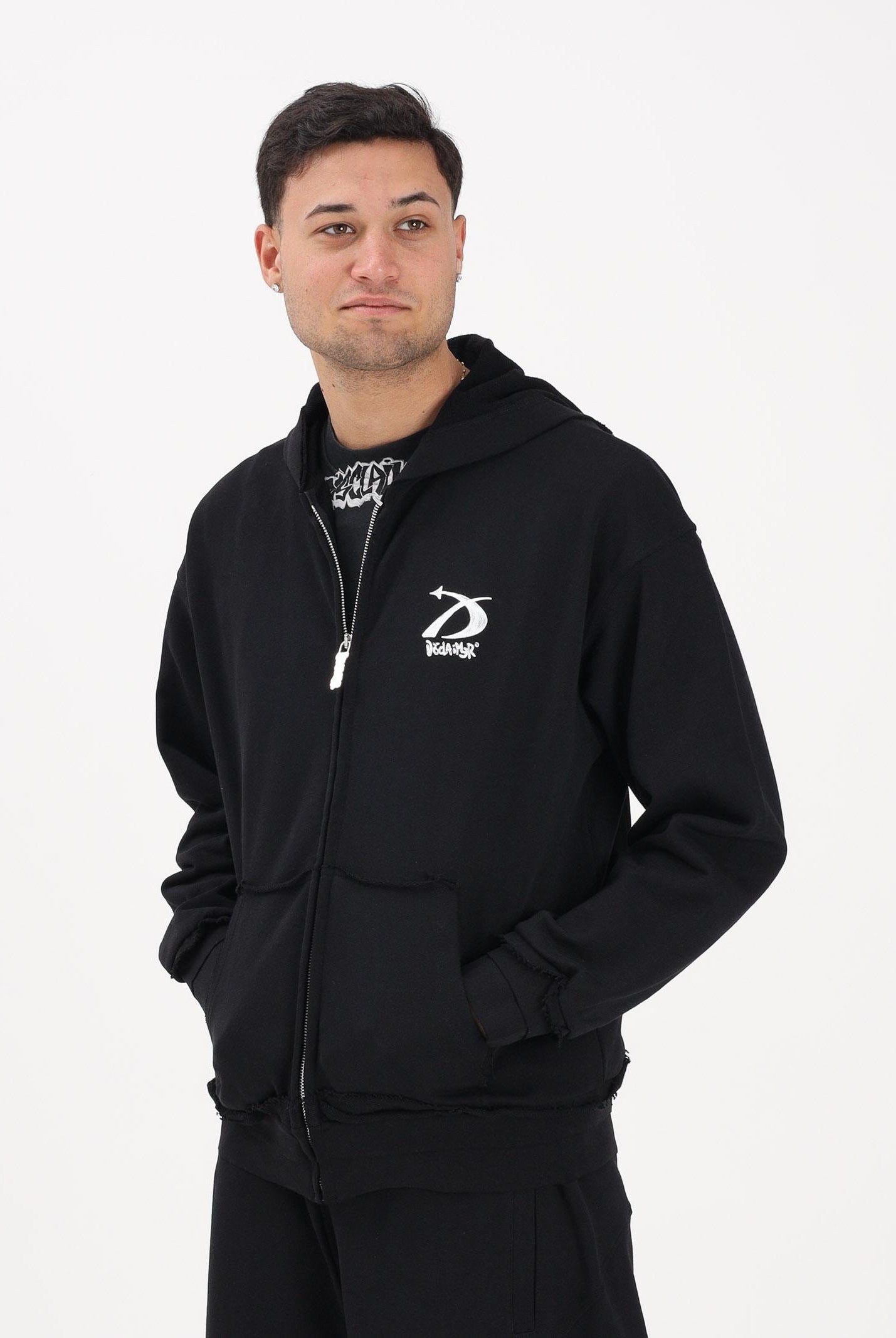 DISCLAIMER Felpa con zip nera da uomo rifinita da logo 26EDS55451 NE DISCLAIMER