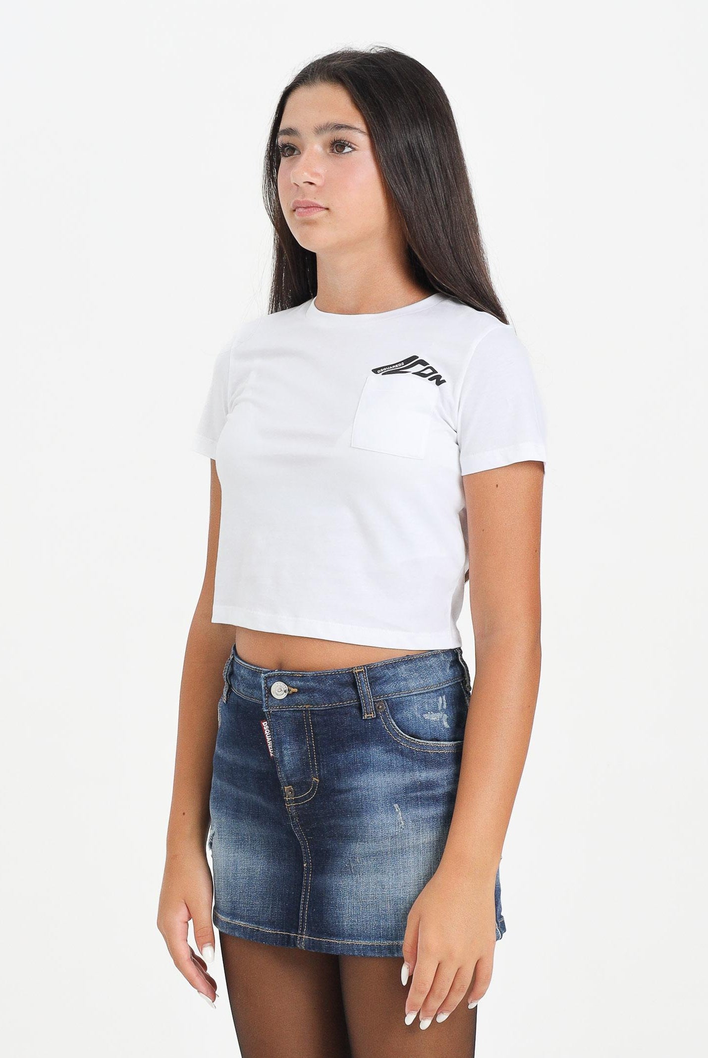 DSQUARED2 T-shirt a manica corta bianca per donna e ragazze con taschino DQ3137D00XM DQ100 DSQUARED2